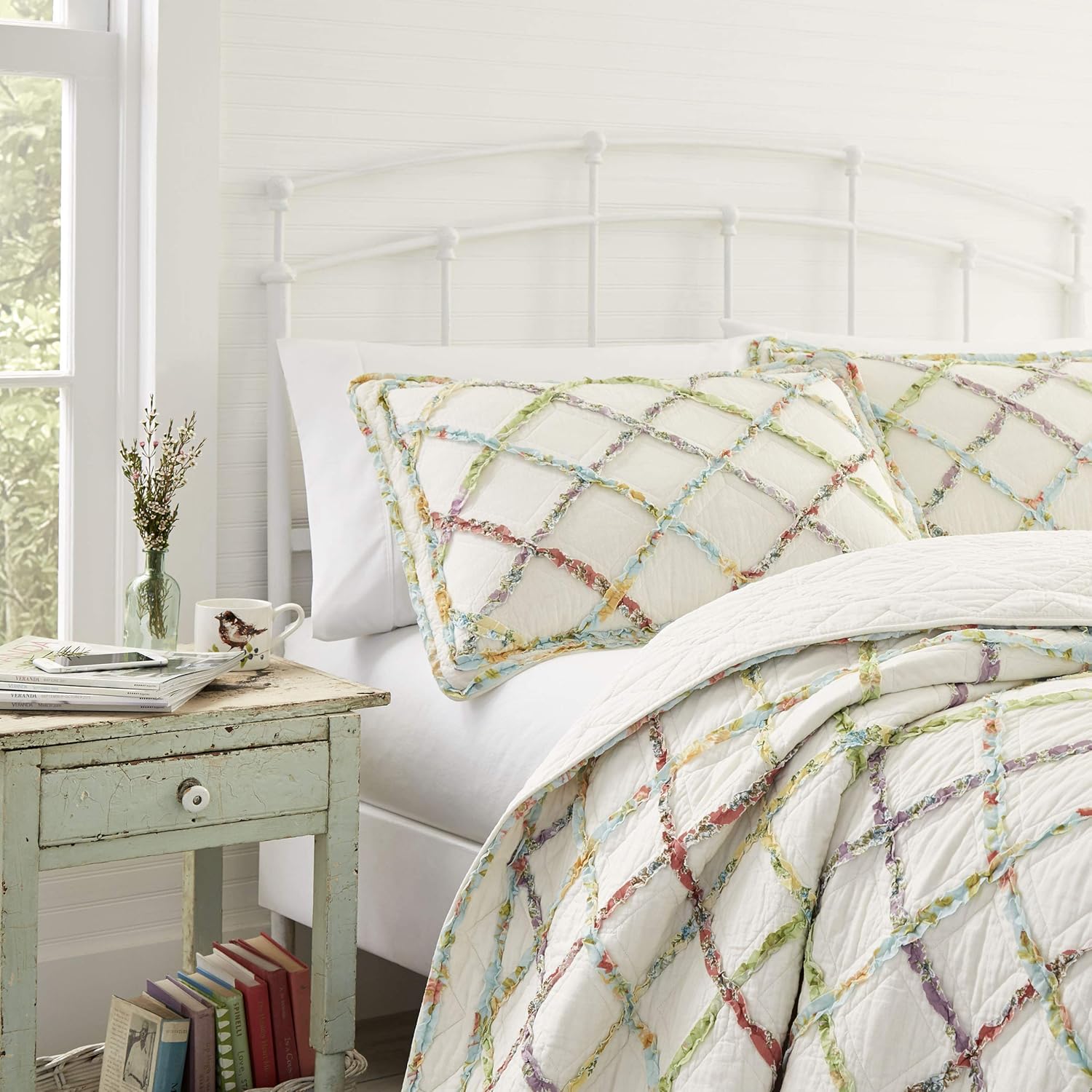 Laura AshleyRuffled Garden colcha de algodón, King