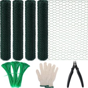 4 rollos de alambre de pollo de 13.7 x 236 pulgadas, malla de alambre floral hexagonal galvanizado floral con alicates, guantes protectores, bridas 4 rollos de alambre de pollo de 13.7 x 236 pulgadas, malla de alambre floral hexagonal galvanizado floral con alicates, guantes protectores, bridas