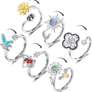 6 anillos para la ansiedad para mujer, anillos abiertos ajustables, anillos giratorios para calmar el estado de ánimo, anillos de mariposa con 6 anillos para la ansiedad para mujer, anillos abiertos ajustables, anillos giratorios para calmar el estado de ánimo, anillos de mariposa con