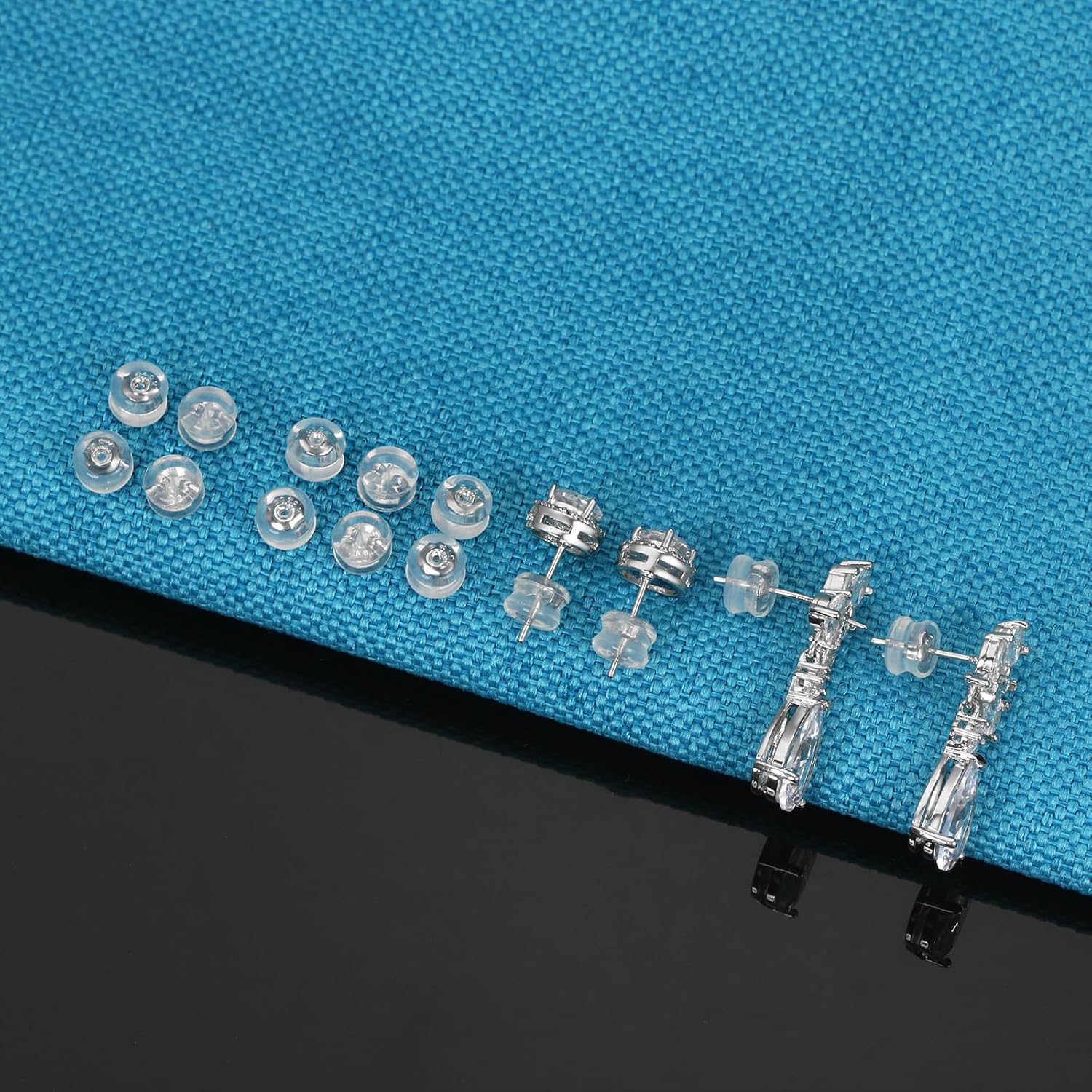 14 piezas de aretes de goma de silicona de oro de 18 quilates para tachuelas, orejas caídas, aretes pesados, respaldos transparentes y cómodos, con