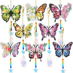 8 piezas de pinturas de diamantes de mariposa, atrapasoles de doble cara, pinturas de diamantes 3D de doble cara, pintura de campanilla de viento 8 piezas de pinturas de diamantes de mariposa, atrapasoles de doble cara, pinturas de diamantes 3D de doble cara, pintura de campanilla de viento