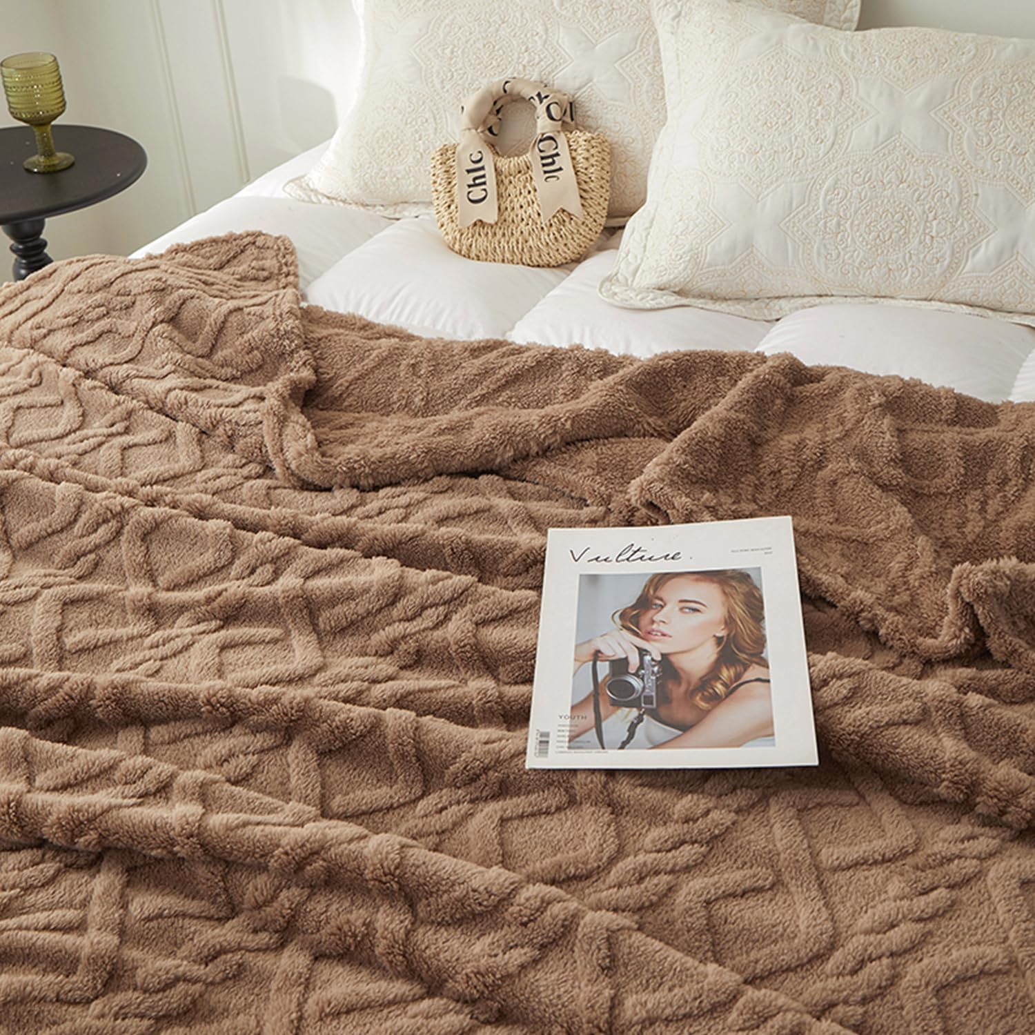 Manta de vellón para sofá, manta de felpa supersuave y acogedora, ligera, cálida y transpirable, alfombra de felpa jacquard para todas las