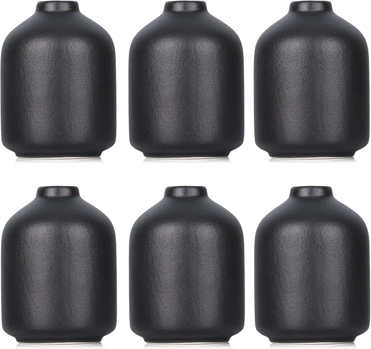 Paquete de 6 jarrones negros, modernos jarrones bohemios para flores secas, jarrones pequeños de cerámica negra para decoración del hogar, jarrones