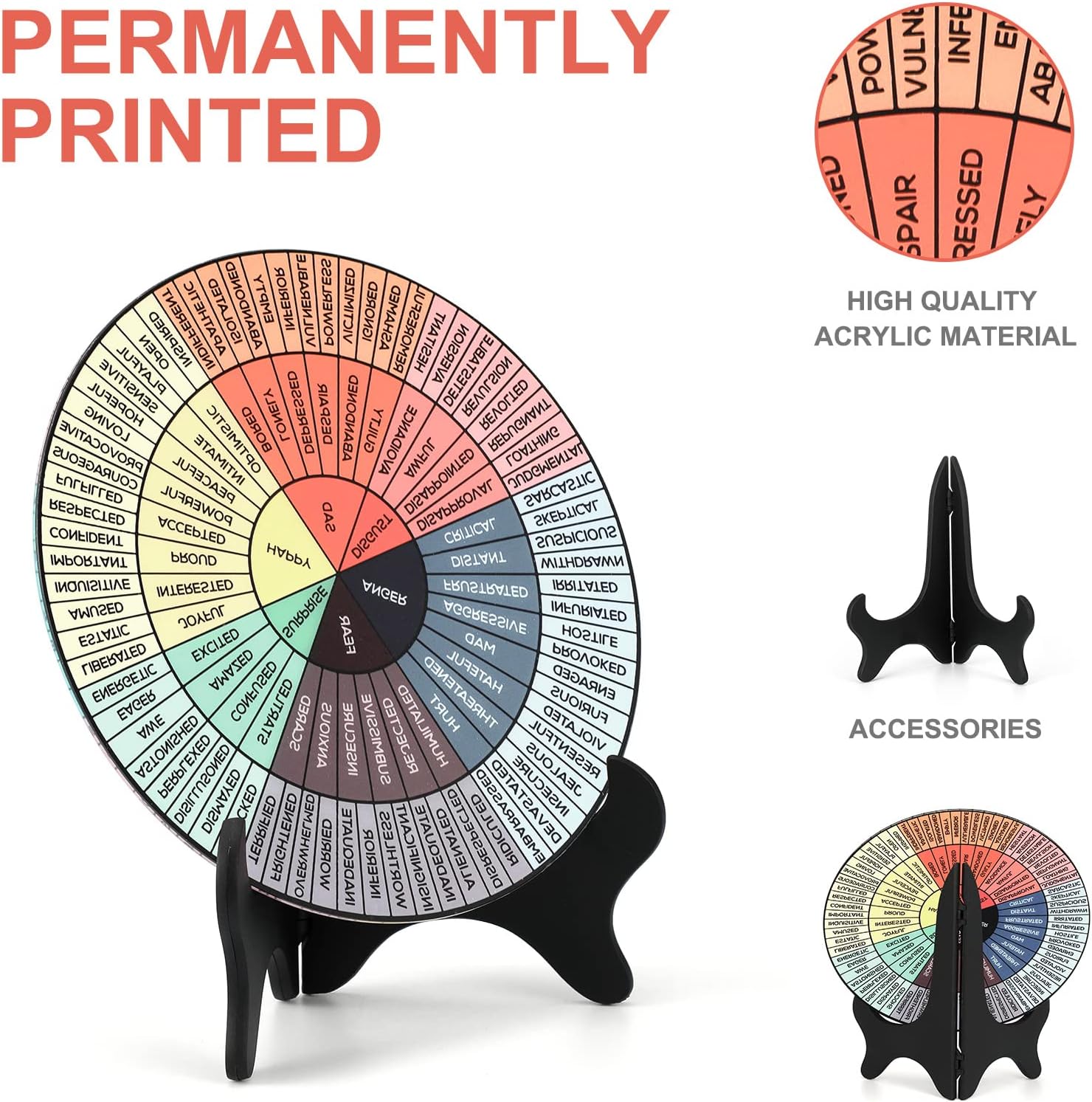 Tatuo Rueda de sentimientos de acrílico de 8 pulgadas con soporte, tabla de emociones, decoración de oficina para mujeres, regalos de salud mental,
