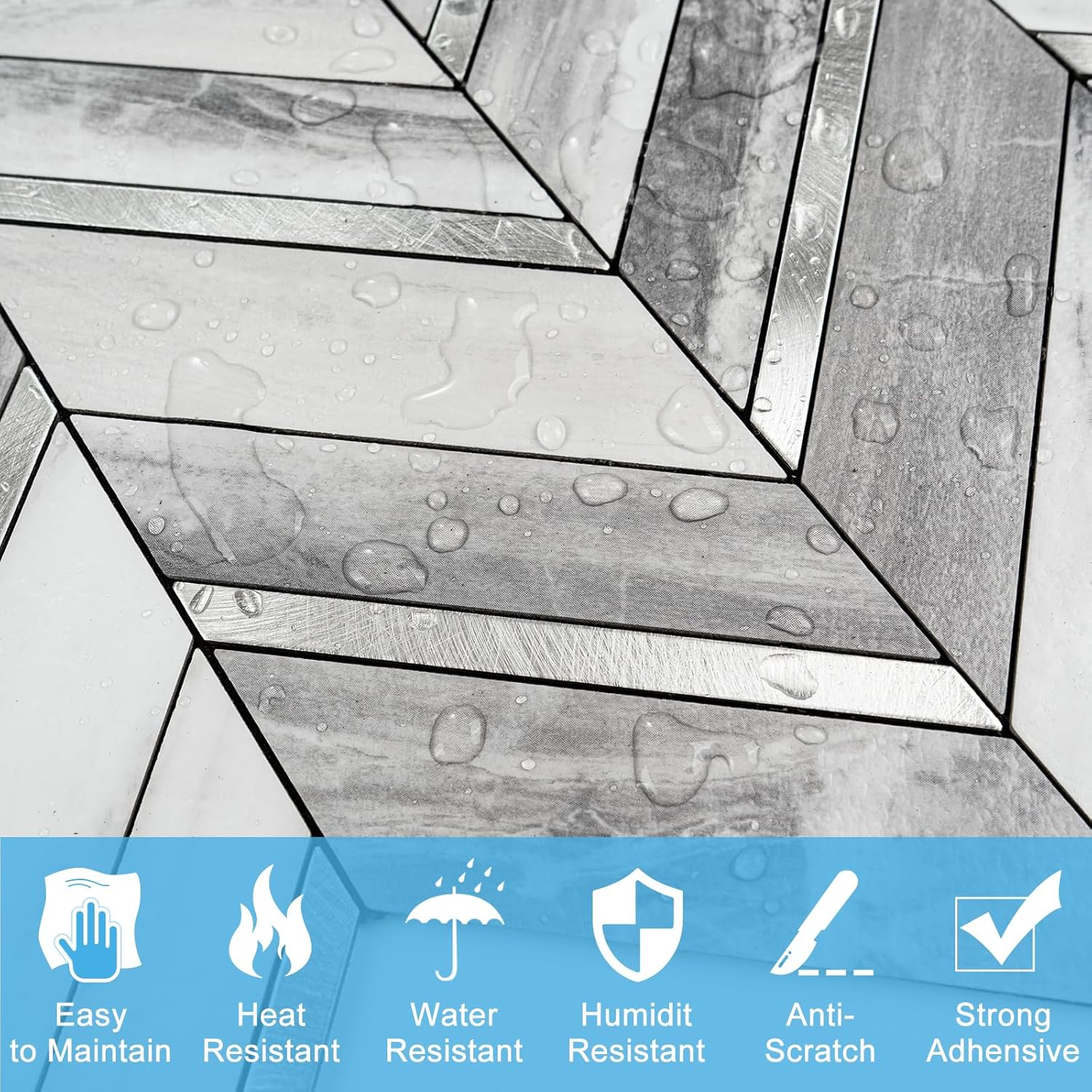 Pelar y pegar, 10 hojas de azulejos de pared de espiga para despegar y pegar de 12.1 x 9.7 pulgadas, azulejos de PVC para salpicaduras de cocina,
