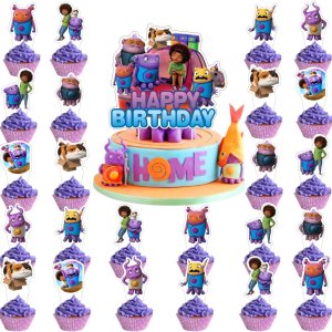 25 decoraciones para tartas de películas para el hogar con 24 adornos para cupcakes Boov Home, 1 decoración para tartas para Dreamworks Home y 25 decoraciones para tartas de películas para el hogar con 24 adornos para cupcakes Boov Home, 1 decoración para tartas para Dreamworks Home y