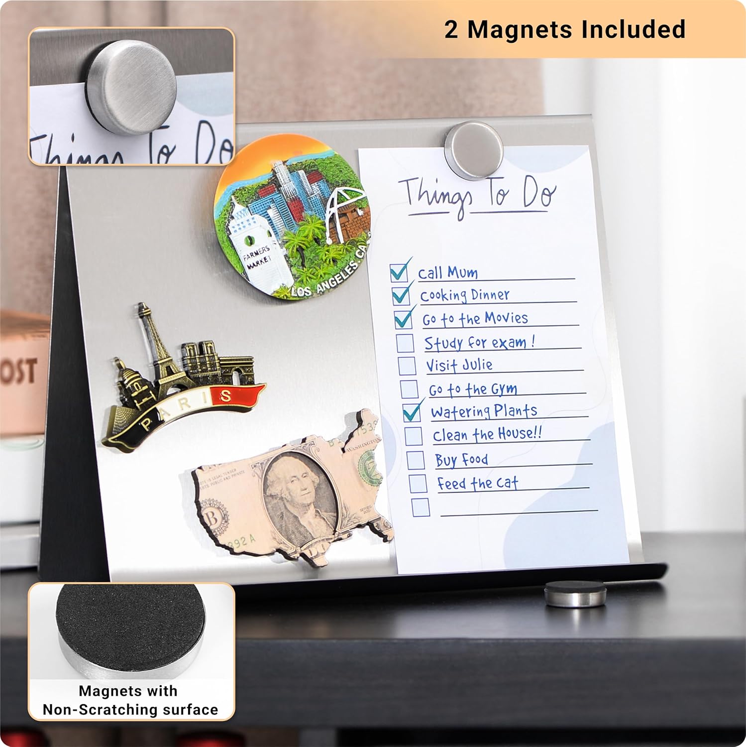Tablero de anuncios magnético con soporte, pequeño tablero de notas de borrado en seco, caballete de metal de mesa para exhibición magnética, 10 x 8