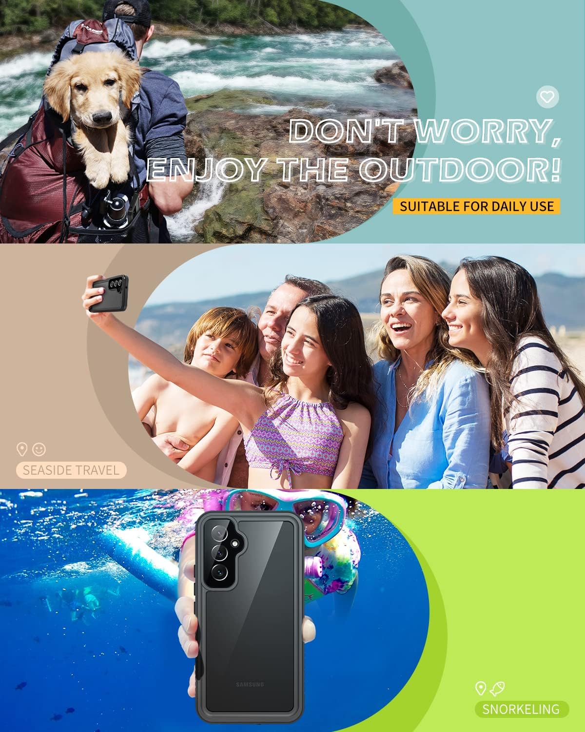 Lanhiem Funda para Samsung Galaxy A54 5G, IP68 impermeable a prueba de polvo con protector de pantalla integrado, resistente a prueba de golpes,