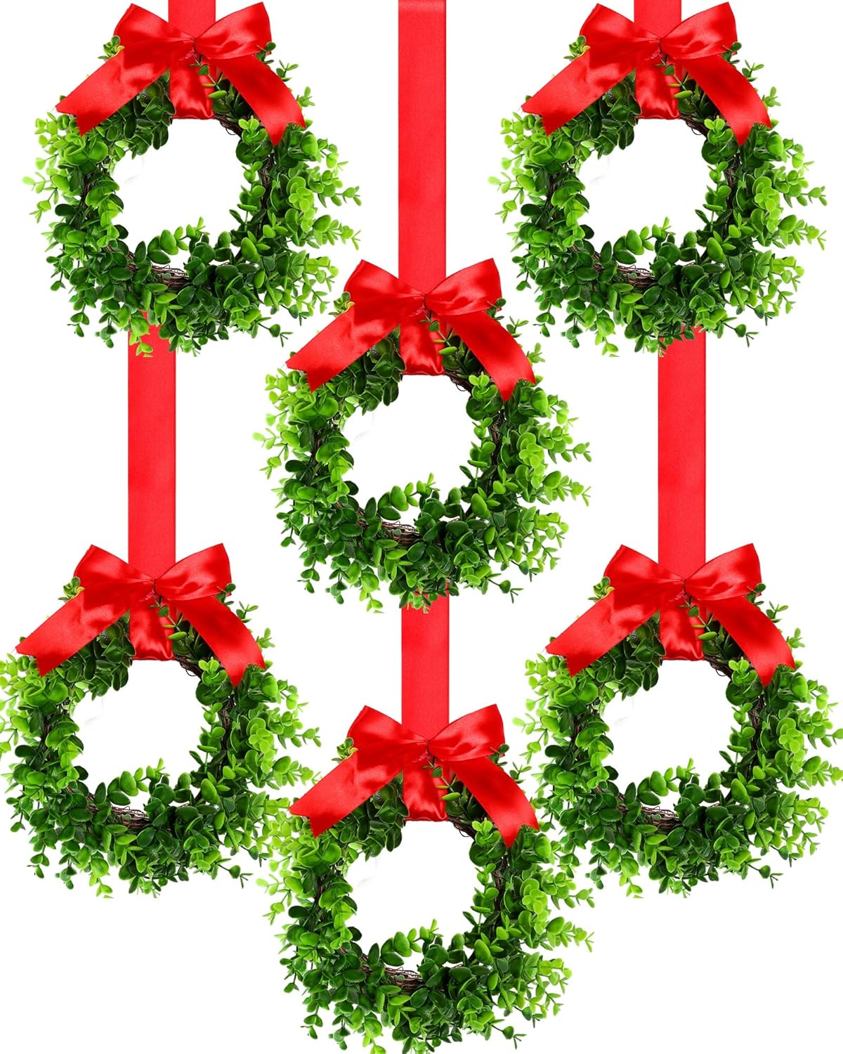Coronas de Navidad con cinta para armarios de cocina, ventanas, puertas, paredes, juego de 6 pequeñas decoraciones de vegetación artificial