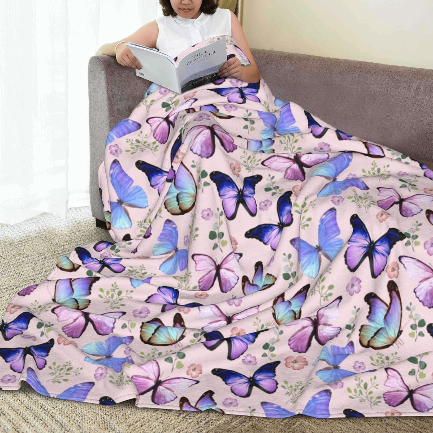 Manta de franela suave y cálida con diseño de mariposas, para regalo para hombres, mujeres, niñas, niños, silla de 60.2 x 48.3in