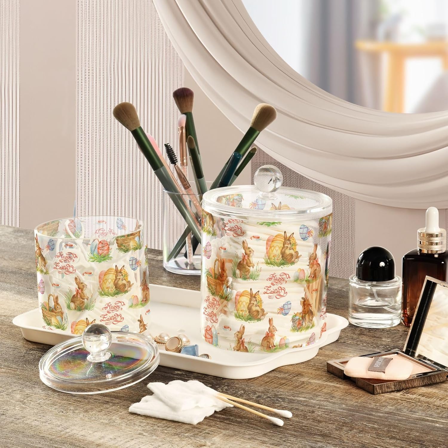Huevos de Pascua, tarros con tapas, tarros de baño, tarros decorativos para lavandería, contenedor de algodón para dormitorio, artículos esenciales