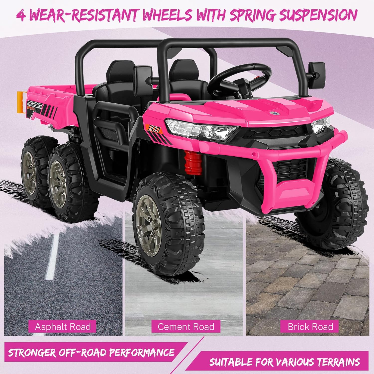 Hikole Vehículo UTV de 2 plazas para niños, 24 V, 6 x 6, 4 WD, auto eléctrico para niños con control remoto, 6 ruedas, cama volquete, música,