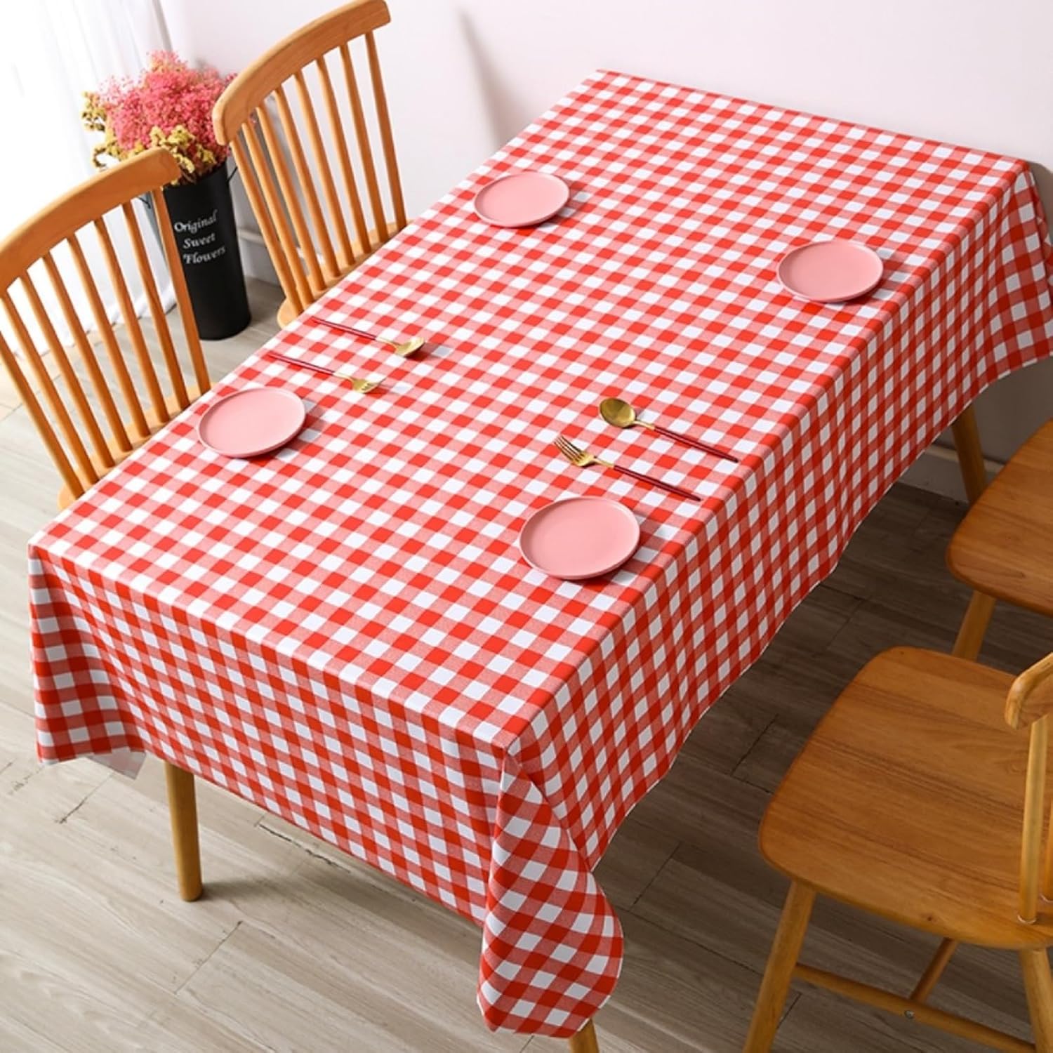 Mantel cuadrado de PVC 100% impermeable, mantel de vinilo a cuadros, impermeable, a prueba de aceite, a prueba de derrames, para picnic al aire