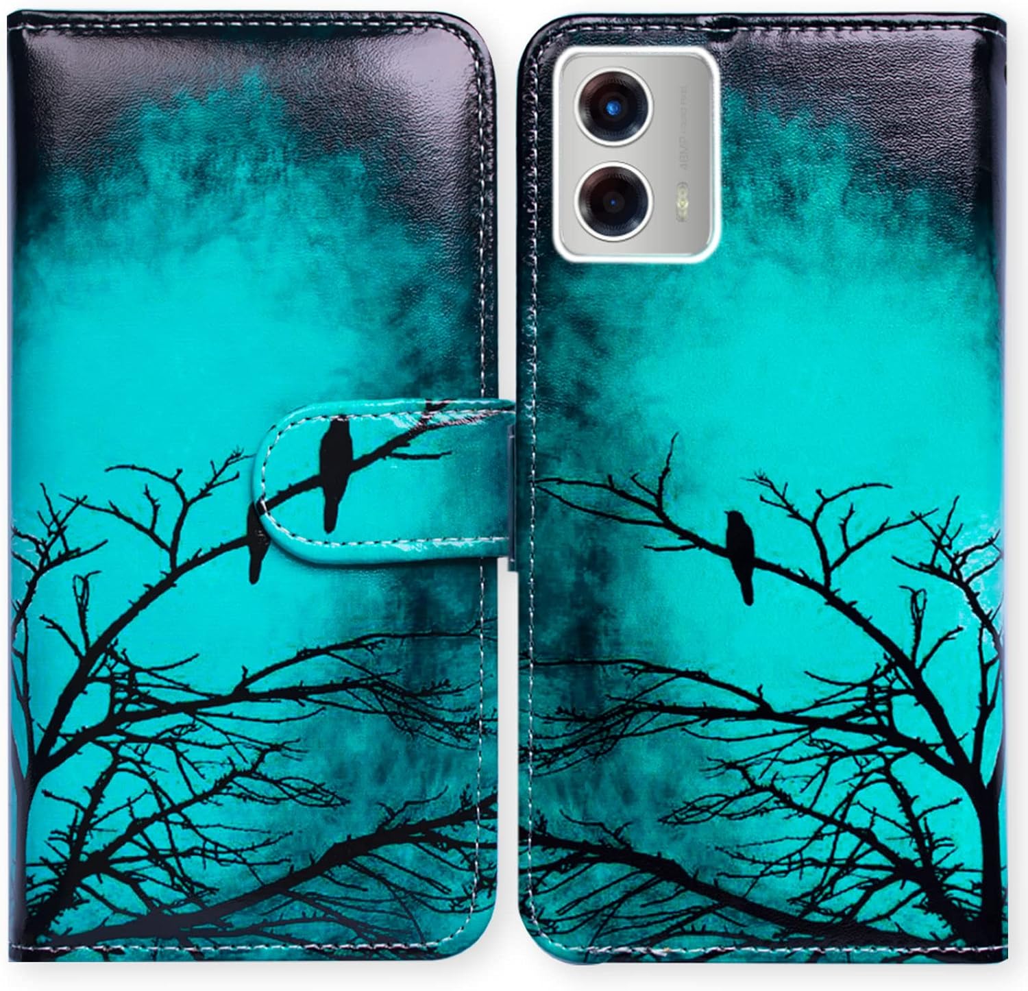 Funda para Moto G 5G 2023, diseño de pájaro negro y verde con tapa para teléfono con ranura para tarjetas, soporte para Motorola Moto G 5G 2023