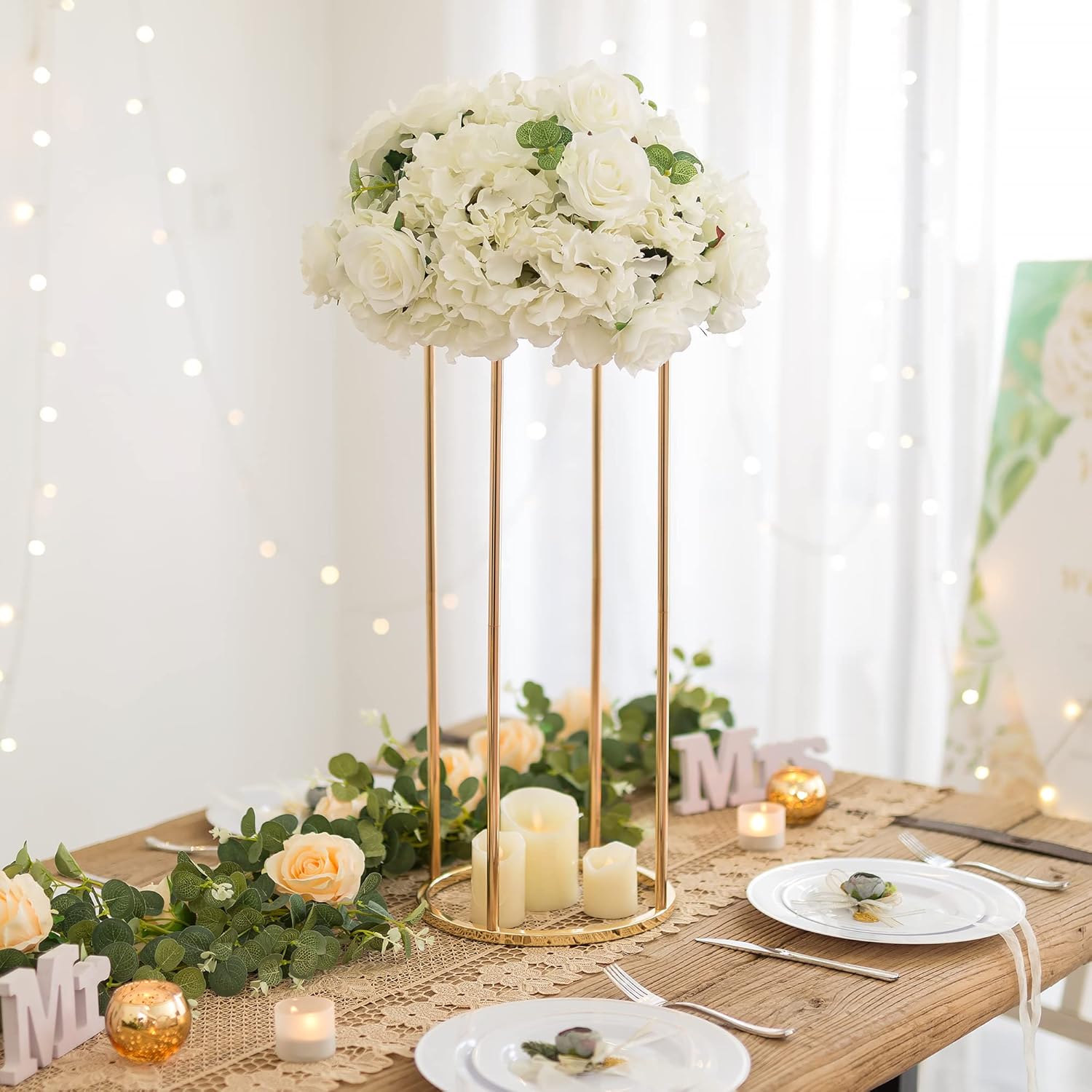 Sziqiqi Centros de mesa de boda de columna de metal dorado para mesas con platos, decoración de boda de 2 pies para ceremonia, arreglos geométricos