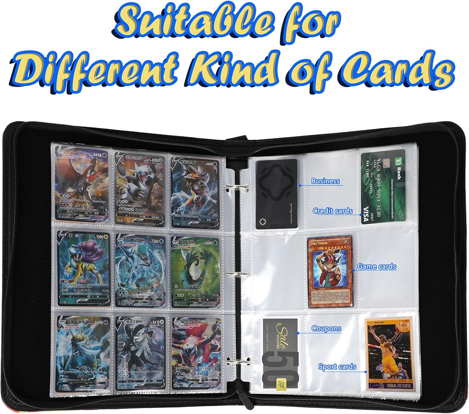 Carpeta de tarjetas de 900 bolsillos con mangas, soporte para tarjetas intercambiables, álbum de almacenamiento de tarjetas Yugioh, organizador de