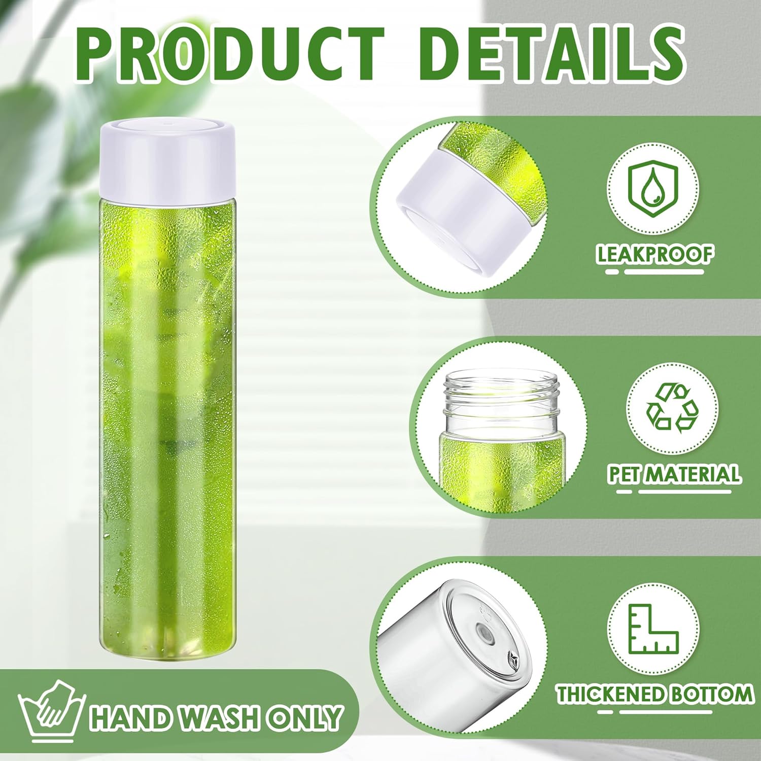24 botellas de plástico para jugo de 13.5 onzas con tapas, botellas sensoriales reutilizables con tapas blancas, botellas de agua a granel,