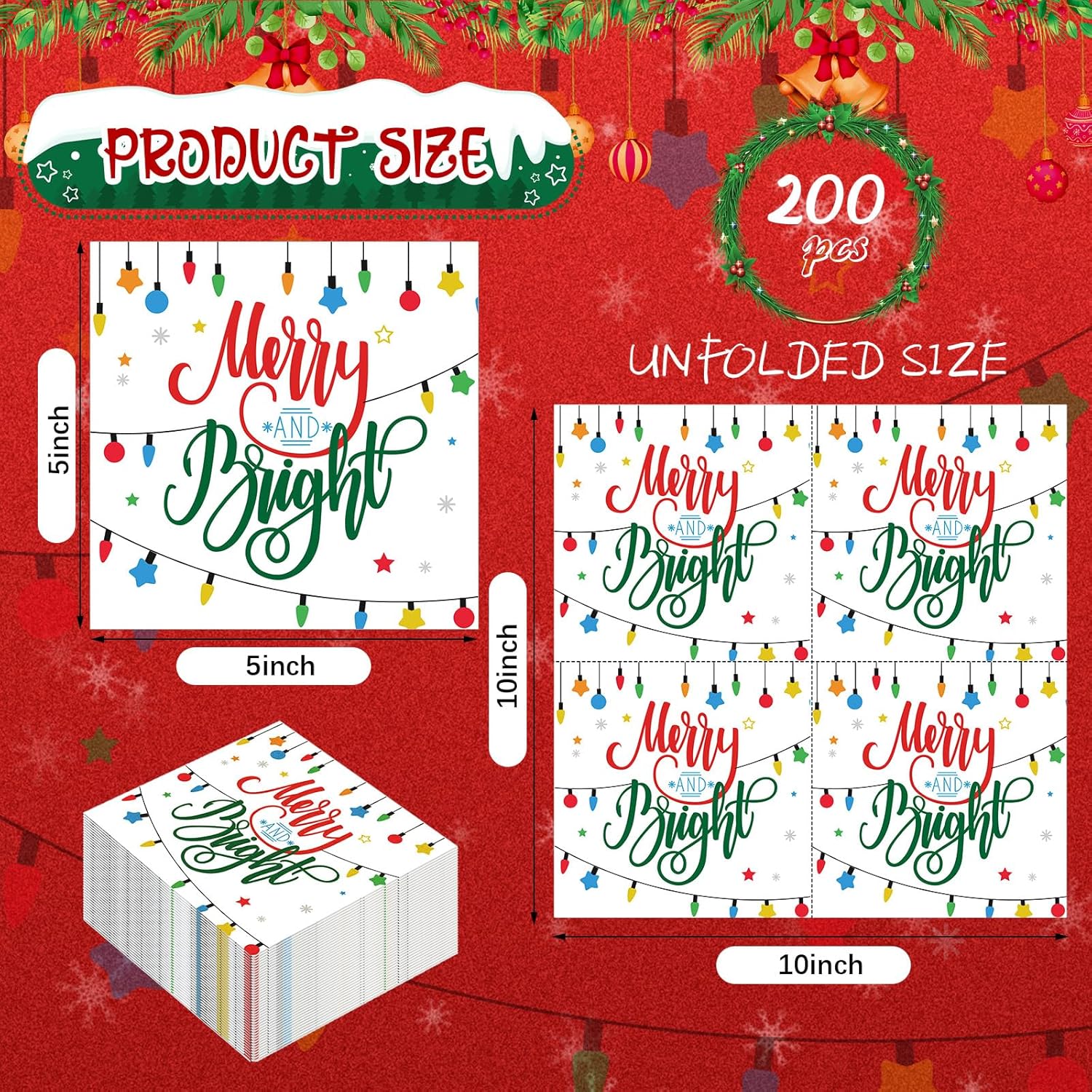 Sherr Paquete de 200 servilletas de Navidad, toallas de papel de Navidad ligeras de 2 capas desechables para baño, toallas de mano de papel