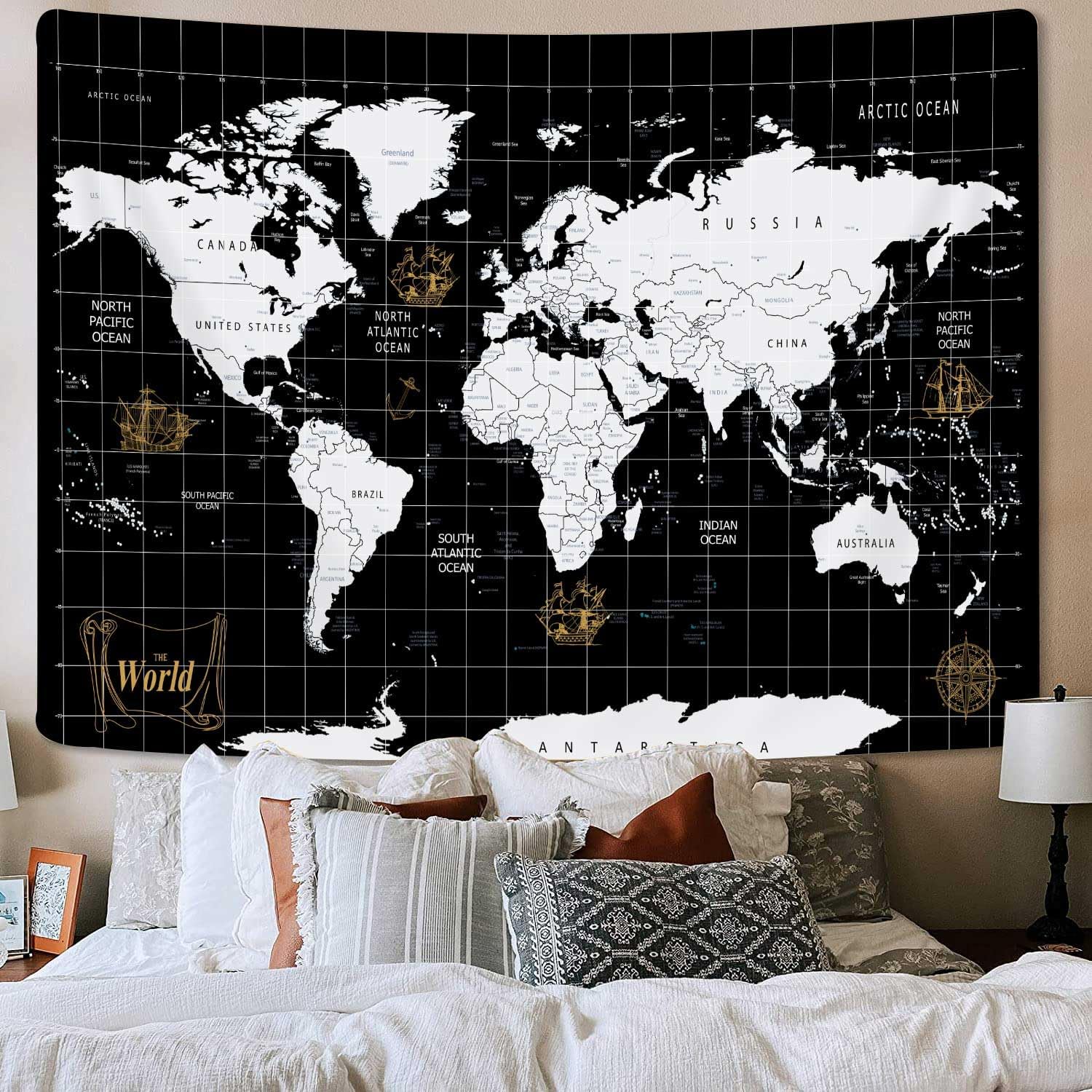 Tapiz de mapa del mundo para colgar en la pared, diseño geográfico del mundo, Asia Europa, ciudad del sur, topografía, América, África, Japón,