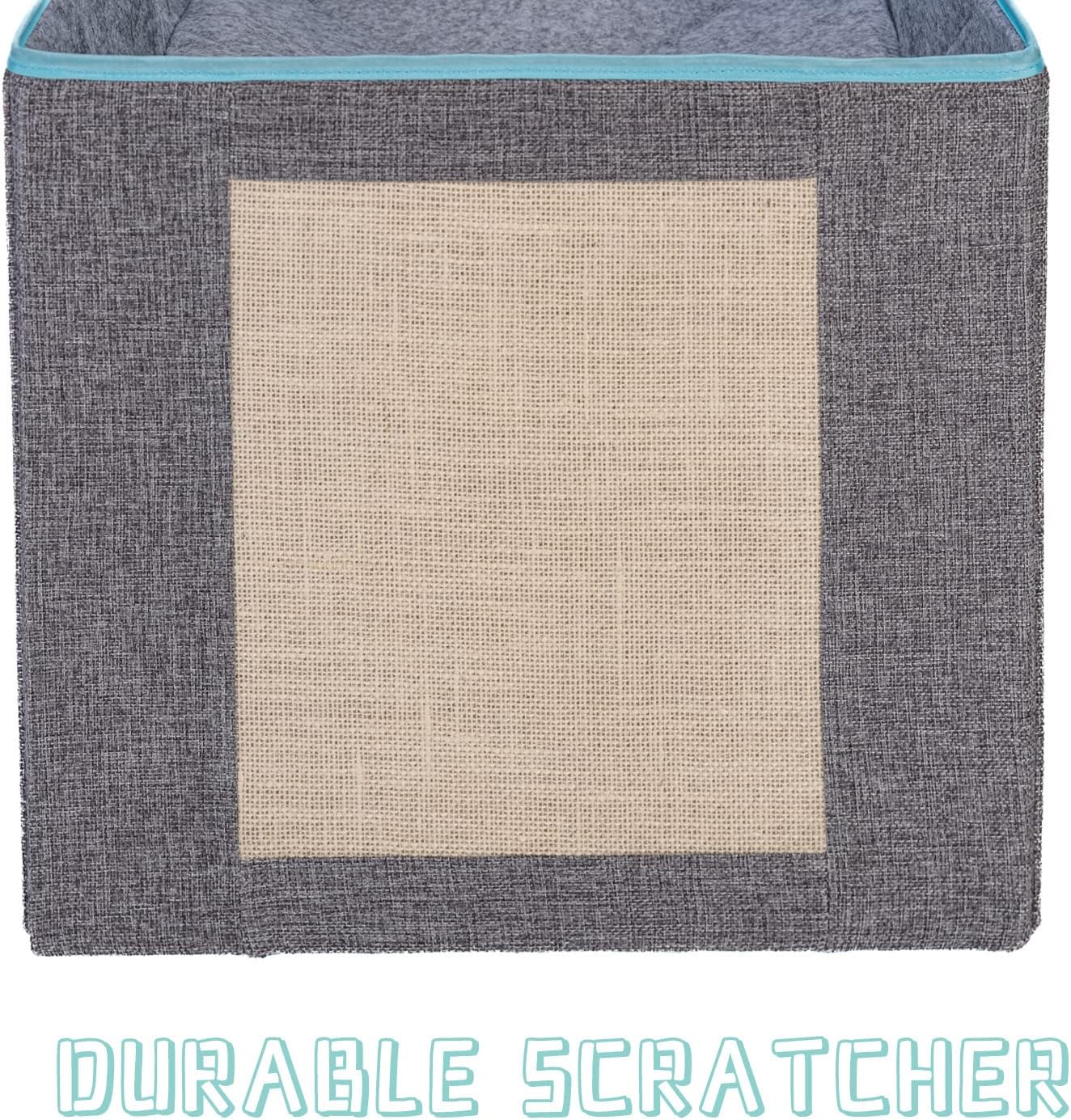 Jongee Cat Cube House – Casa plegable para gatos con cojín reversible y almohadilla para raspar para gatos pequeños de interior, gris, 13 x 13 x 15