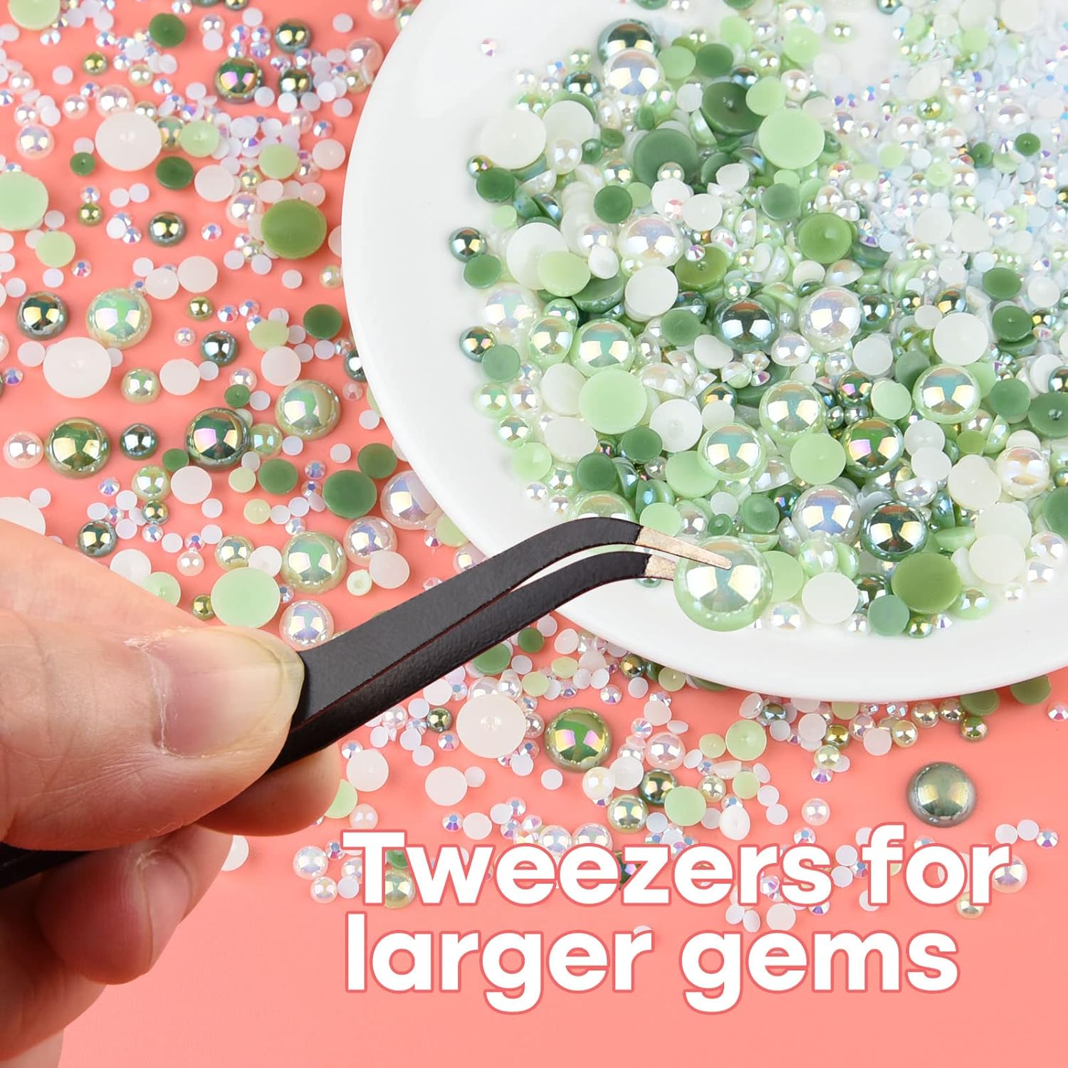 ASTARON Diamantes de imitación mixtos de 1.76 oz con parte trasera plana, medias perlas para manualidades, tamaños mixtos, diamantes de imitación de