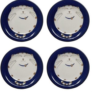 JapanBargain Juego de 4 platos redondos japoneses de porcelana para aperitivos de postre, pastel, aperitivos, Maneki Neko, diseño de gato sonriente JapanBargain Juego de 4 platos redondos japoneses de porcelana para aperitivos de postre, pastel, aperitivos, Maneki Neko, diseño de gato sonriente