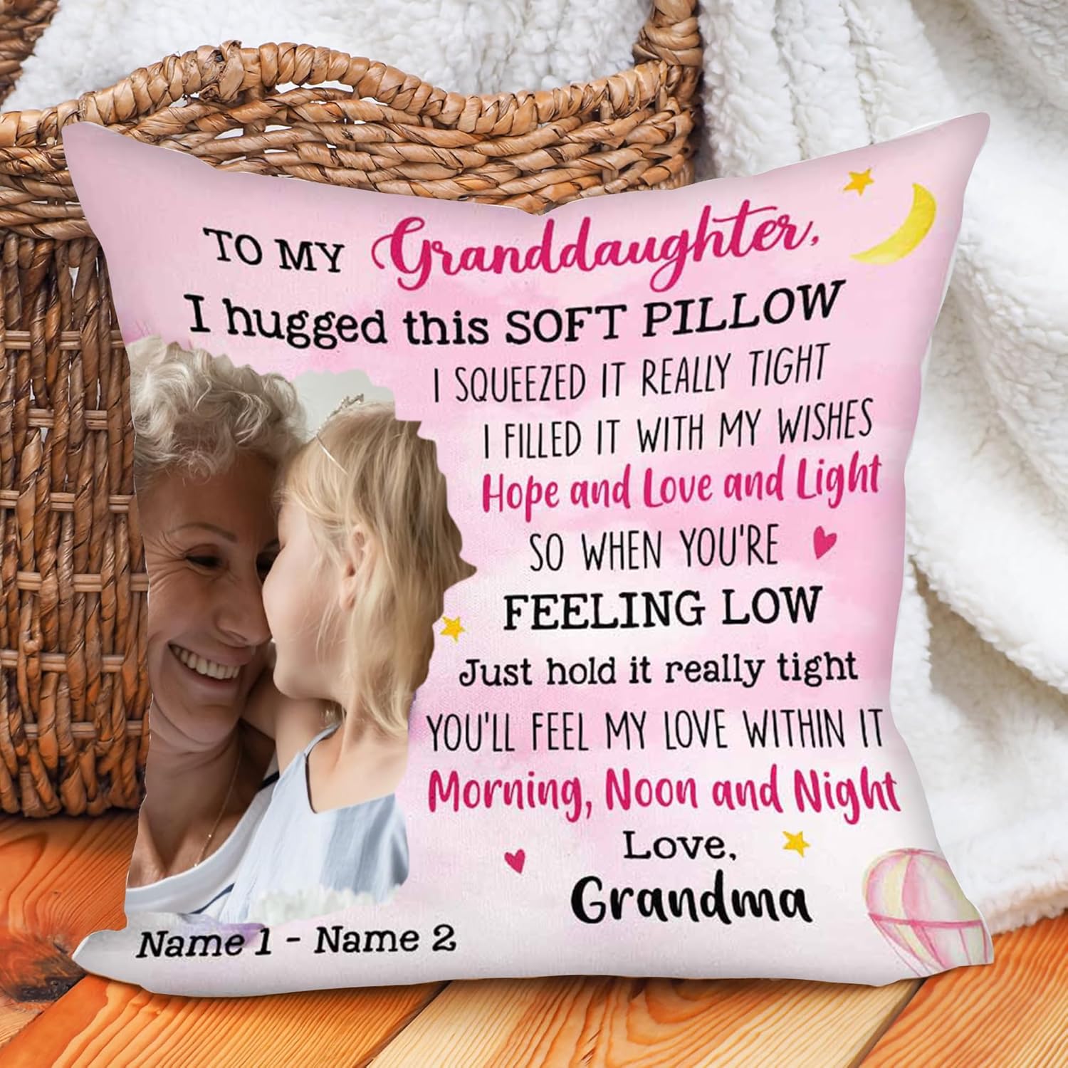 NAZENTI Almohada personalizada para nieta de la abuela, abuelo, almohada de nietos con foto personalizada, almohada de foto para hija de mamá papá,