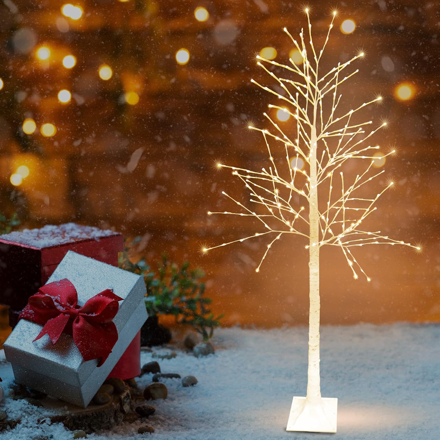 GLOWNOVA Árbol de abedul iluminado blanco cálido de 7 pies 304 LED para el hogar, boda, festival, fiesta, decoración de Navidad