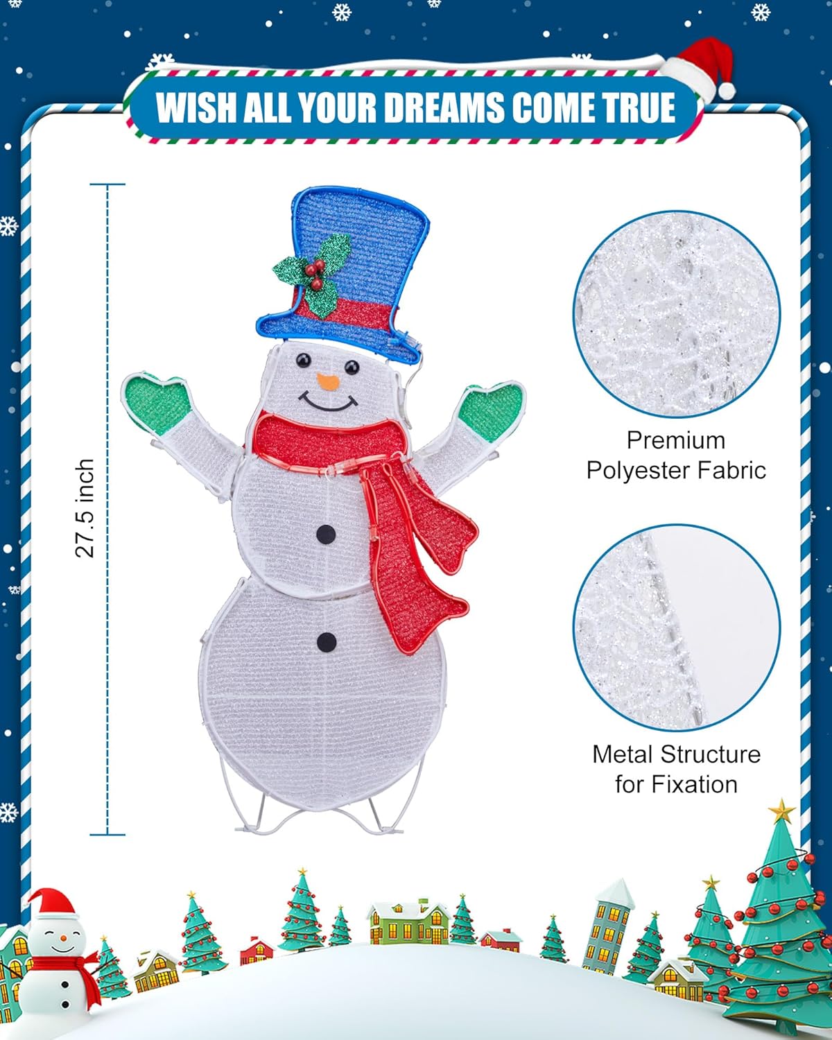 Decoraciones navideñas de muñeco de nieve para exteriores, patio, jardín, hogar, césped, 31.5 pulgadas, luces LED para exteriores, decoraciones de