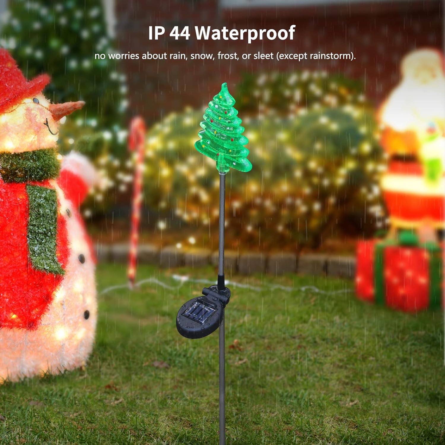 Glintoper Paquete de 4 luces solares de Navidad para exteriores, Papá Noel, muñeco de nieve, árbol de Navidad y reno con estacas de jardín,