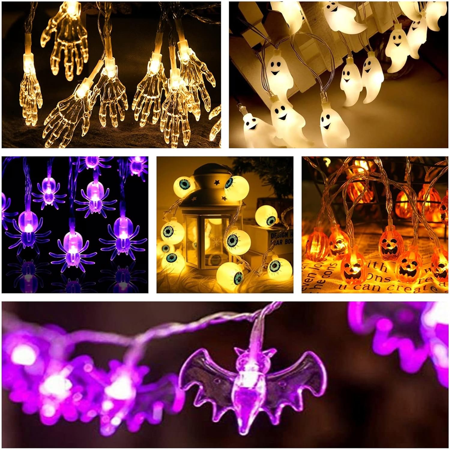 KEPATO Guirnalda de luces de Halloween, 10 pies, 20 LED, funciona con pilas, luces de decoración de Halloween para interiores y exteriores, luces de