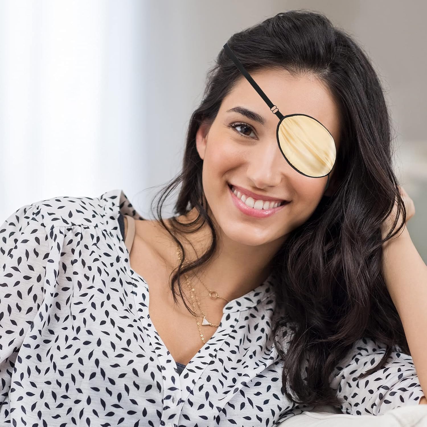 Parche de seda para ojos de 3 piezas, parche elástico para ojos perezosos, parche ajustable para un solo ojo con correa elástica (leopardo, champán,