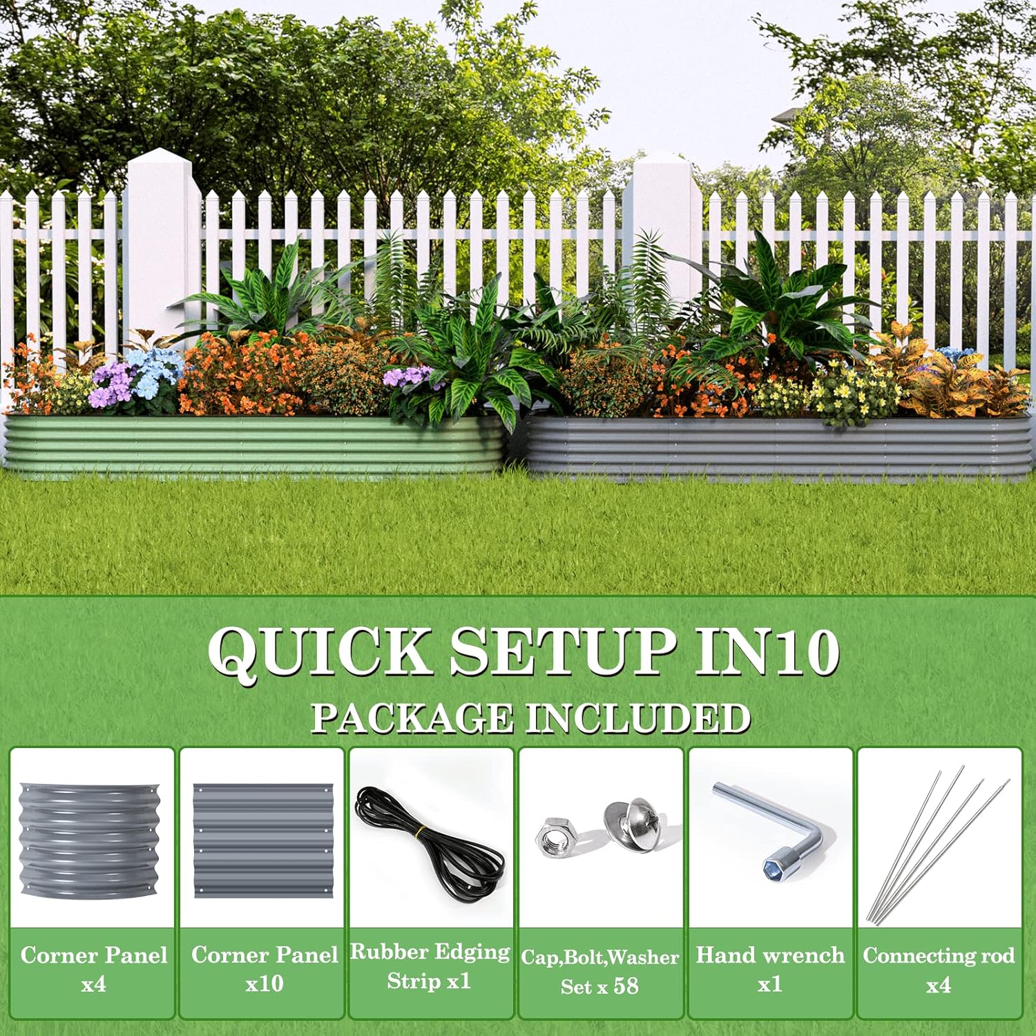 Shikha Kit de cama de jardín elevada galvanizada para jardinería, caja de jardín, kit de cama elevada al aire libre para verduras, flores, hierbas,