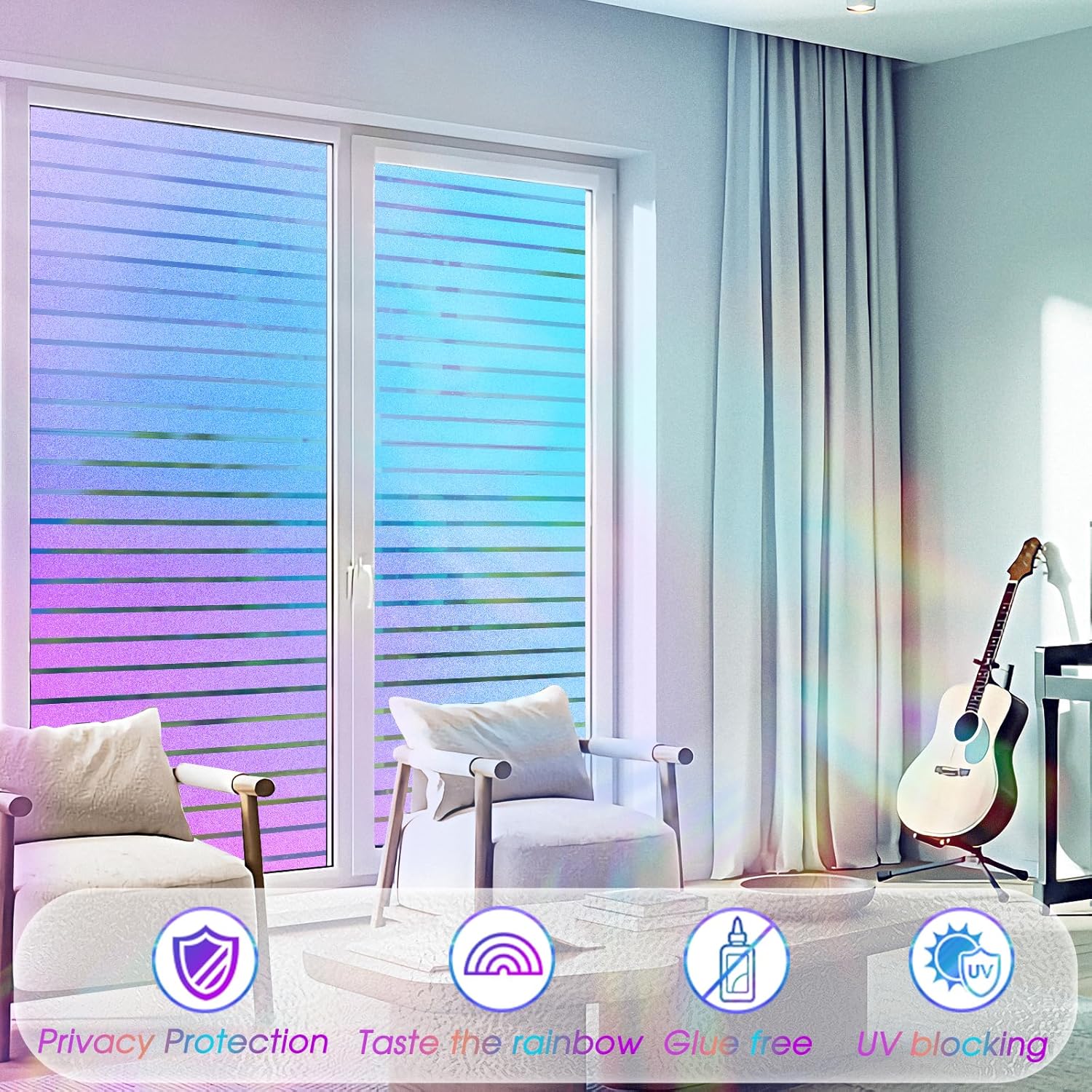 Coavas Película de privacidad para ventana de vitral, película de vidrio esmerilado, bloqueo de calor, adhesivos estáticos, adhesivos decorativos no