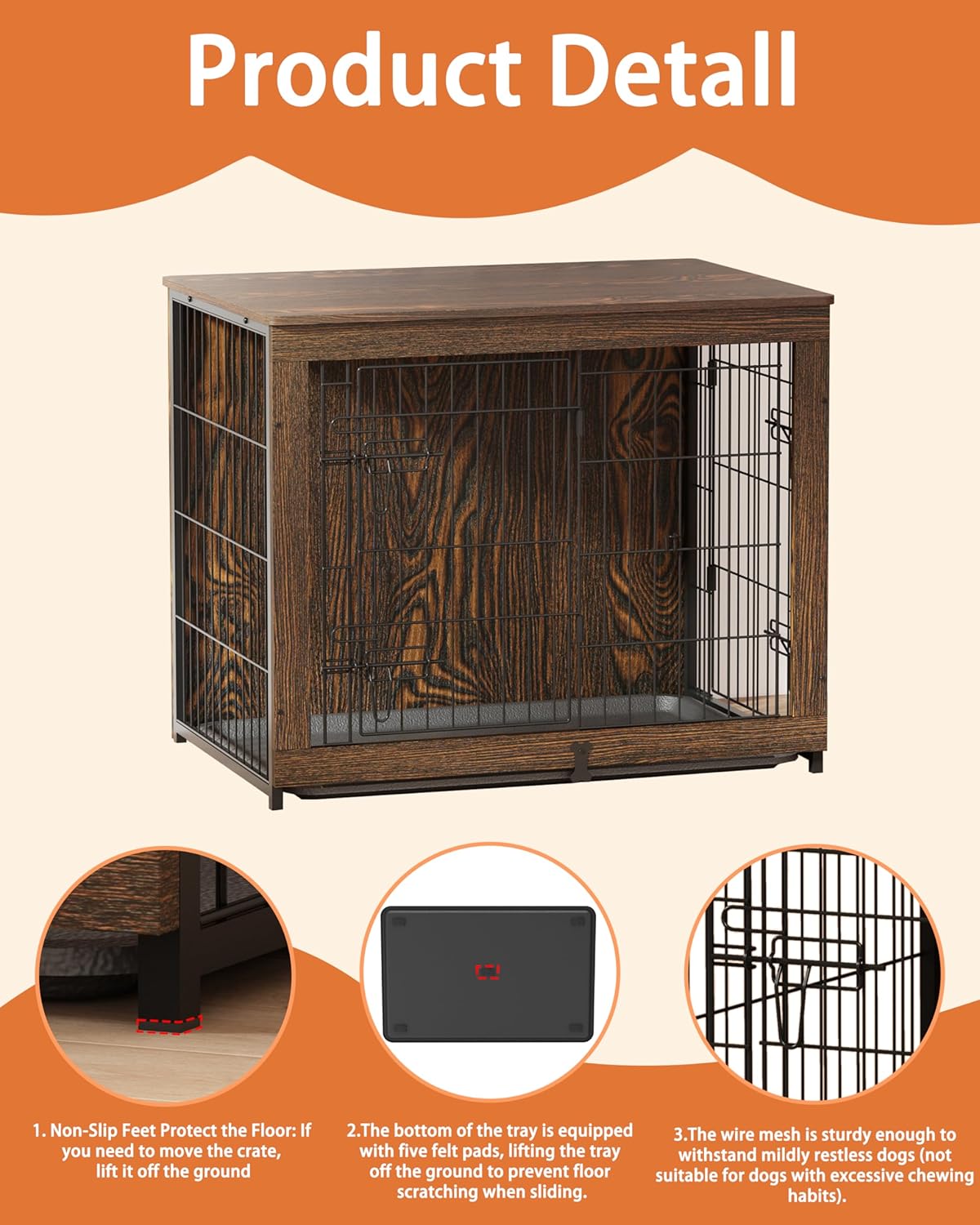 Mesa auxiliar de muebles de madera para perros, caja de doble puerta con bandeja deslizante, mesa auxiliar interior, fácil instalación, con Cubierta