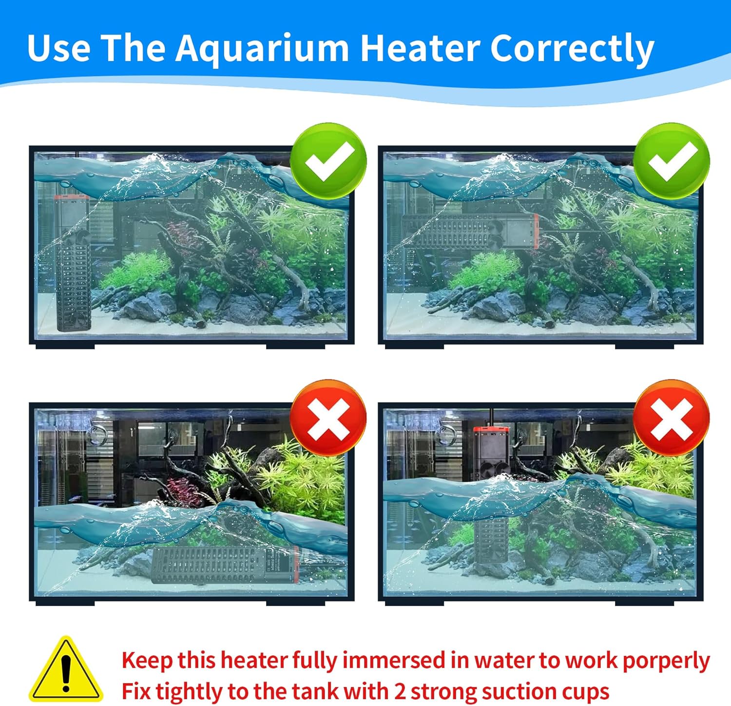 Calentador de acuario de 1000 W sumergible para pecera con tubos de cuarzo dobles y controlador de temperatura de pantalla LED para 150-300 galones,