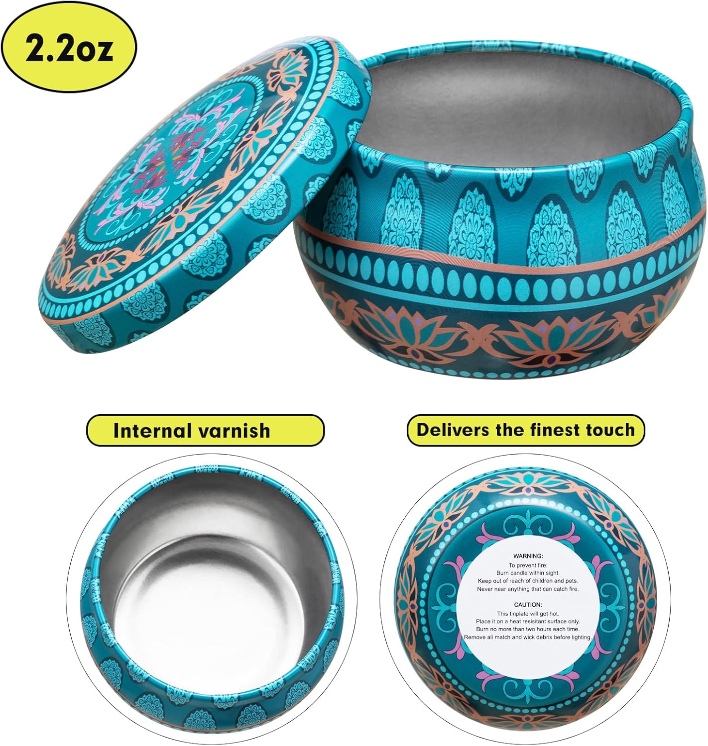 Domivirgo Latas para velas con tapa, recipiente redondo de 2.2 onzas, latas de hojalata de 24 diseños con mechas, soportes para mechas, calcomanías