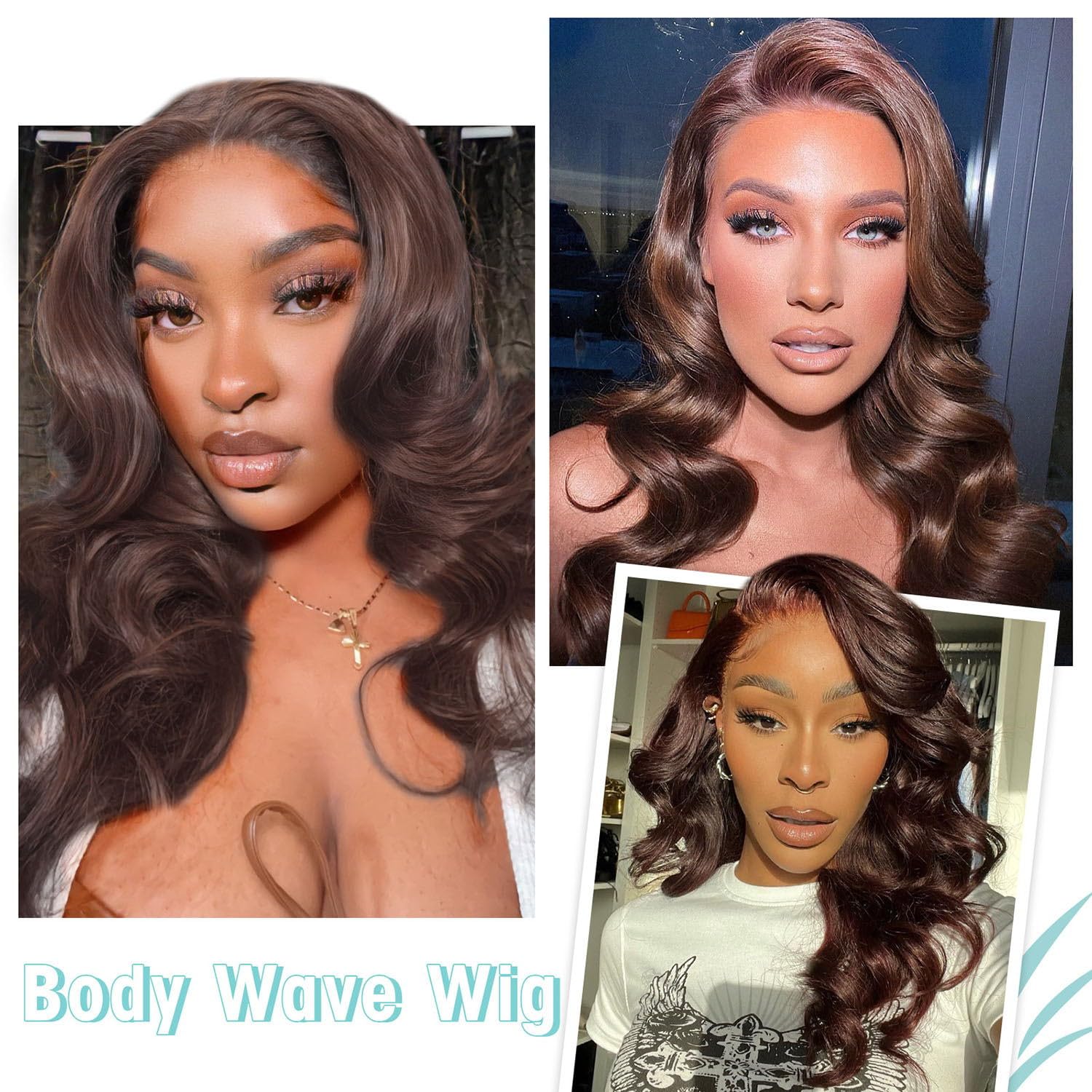 FAVE Peluca corta ondulada hasta el hombro, pelucas estilo Bob de 16 pulgadas, parte media, pelucas marrones para mujeres negras, peluca sintética