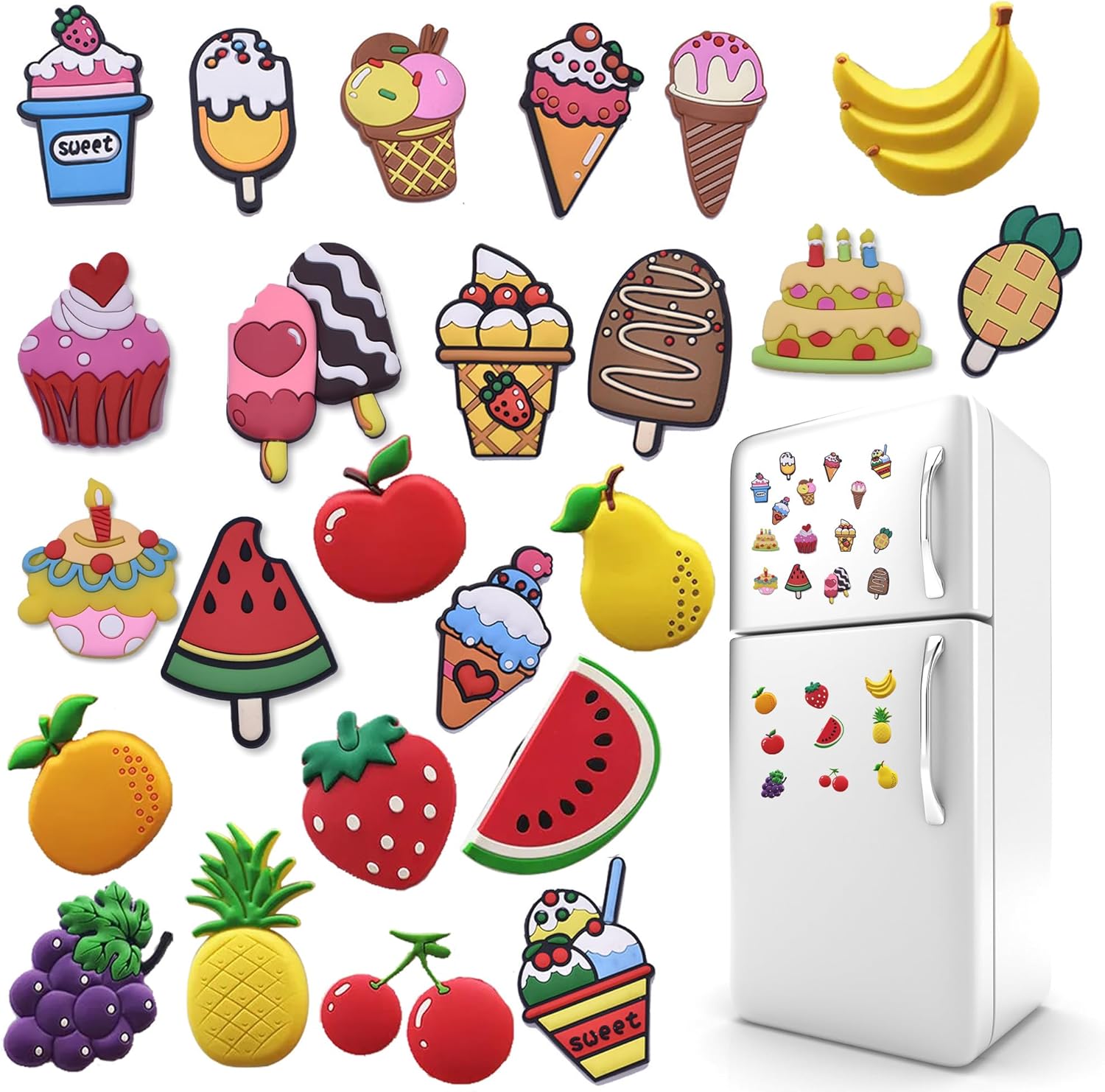Imanes de frutas para nevera, helado, refrigerador, frutas, decoración del hogar, calcomanías para pizarra blanca, 24 piezas
