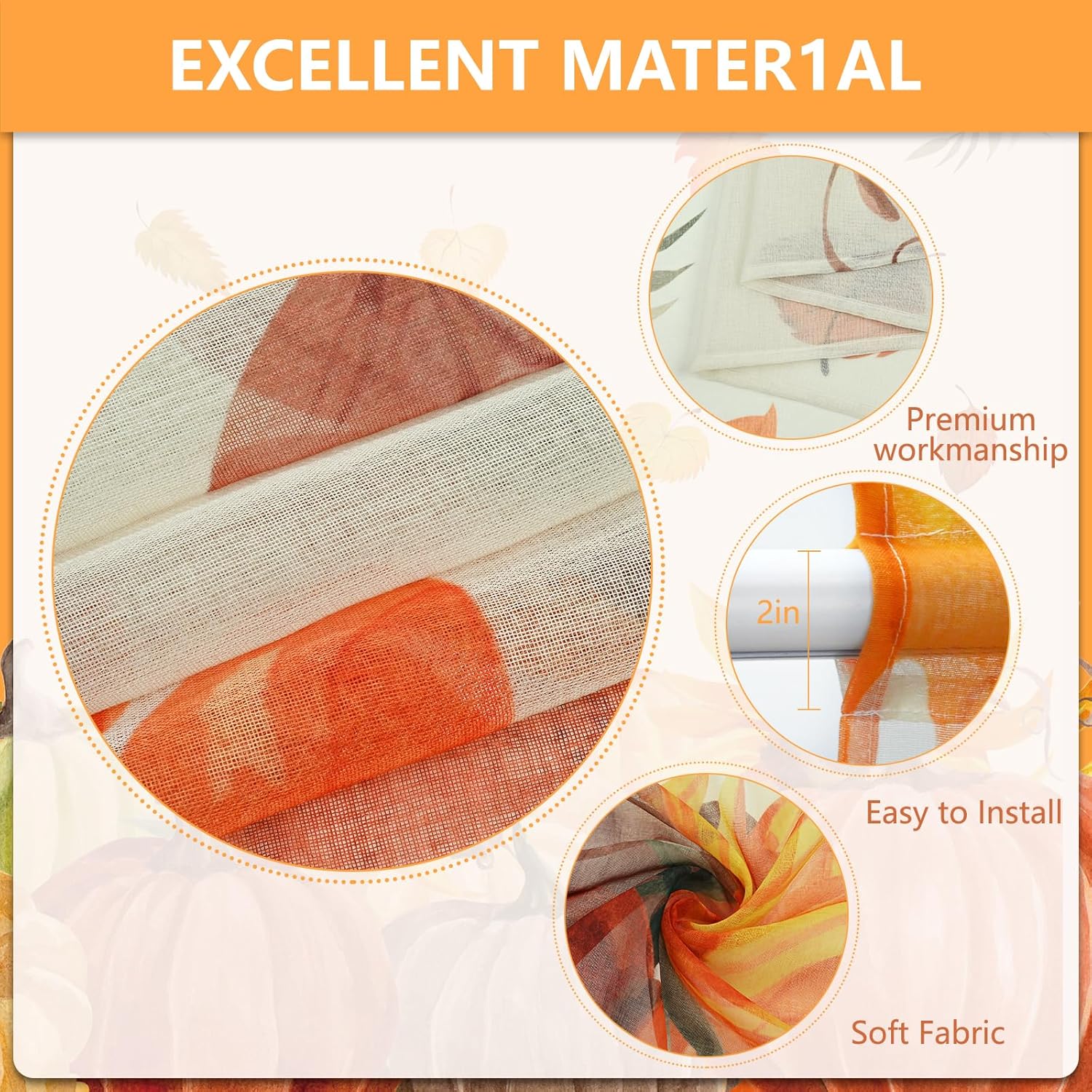 Alishomtll Cortinas traslúcidas de otoño de 63 pulgadas de largo, juego de 2 paneles de cortinas de otoño, decoración de pared, cortinas