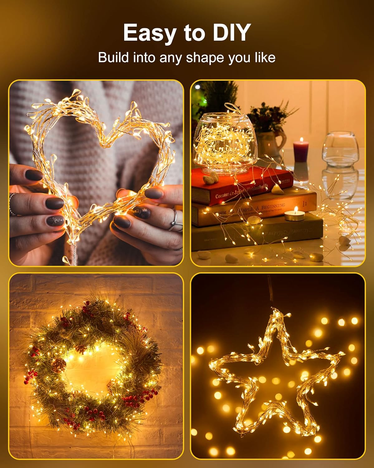 Paquete de 4 luces de hadas que funcionan con pilas, 5 pies, 60 luces LED parpadeantes, impermeables, luces estrelladas para corona, hogar, boda,