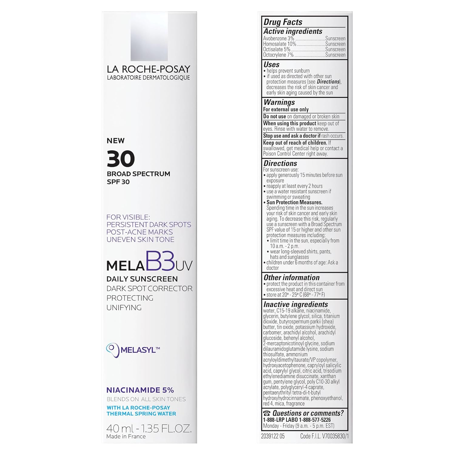 La Roche-Posay Mela B3 – Protector solar diario UV  Hidratante facial con SPF 30 + melasilo antienvejecimiento + 5% niacinamida  Ayuda a corregir y