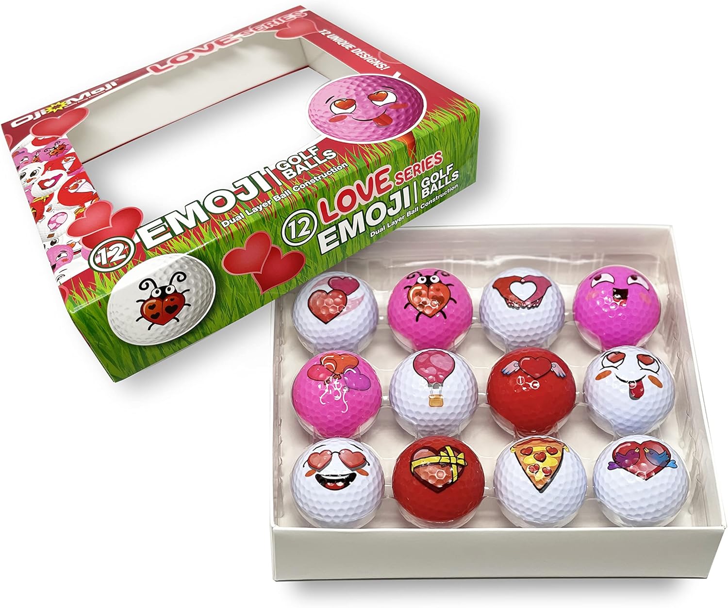 Oji-Moji Juego de pelotas de golf Emoji Love Series, regalo del día de San Valentín, paquete de 12 regalos de golf, regalo de golf para hombres,