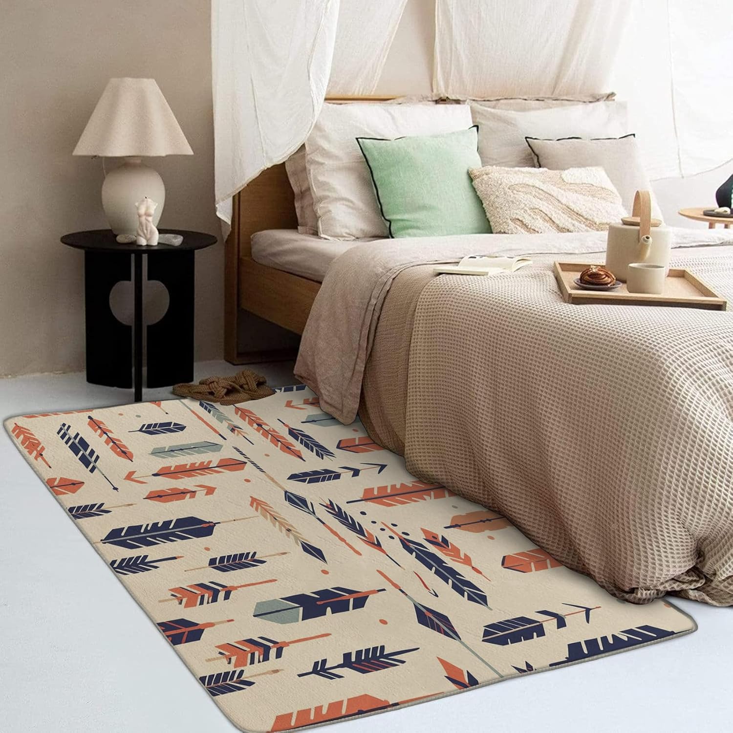 Alfombra de plumas y decoración del hogar, alfombra de 4 x 5 pies, alfombras de plumas nativas americanas para sala de estar, dormitorio, alfombra