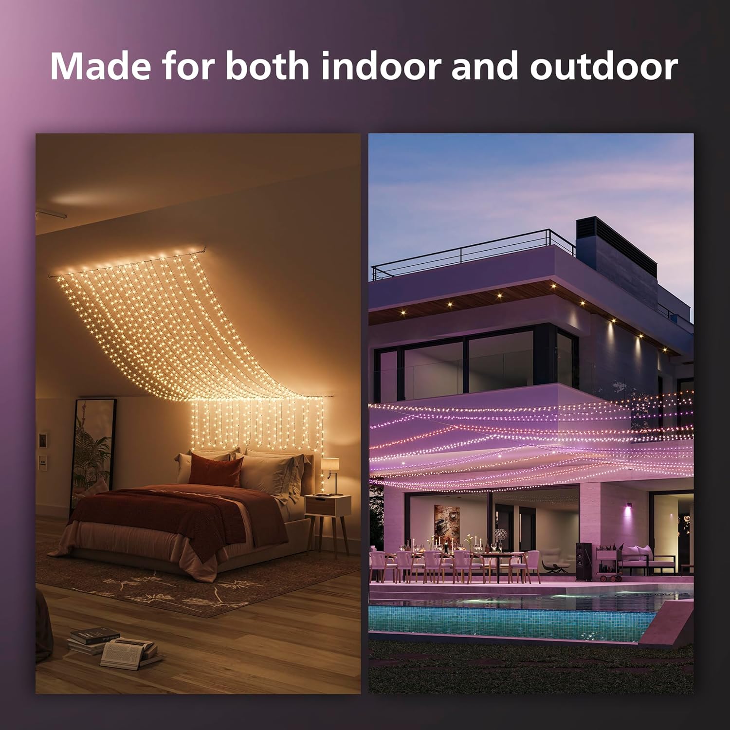 Philips Hue Tira de luces navideñas para interiores y exteriores, 130 pies, 500 mini LED inteligentes que cambian de color, resistente a la