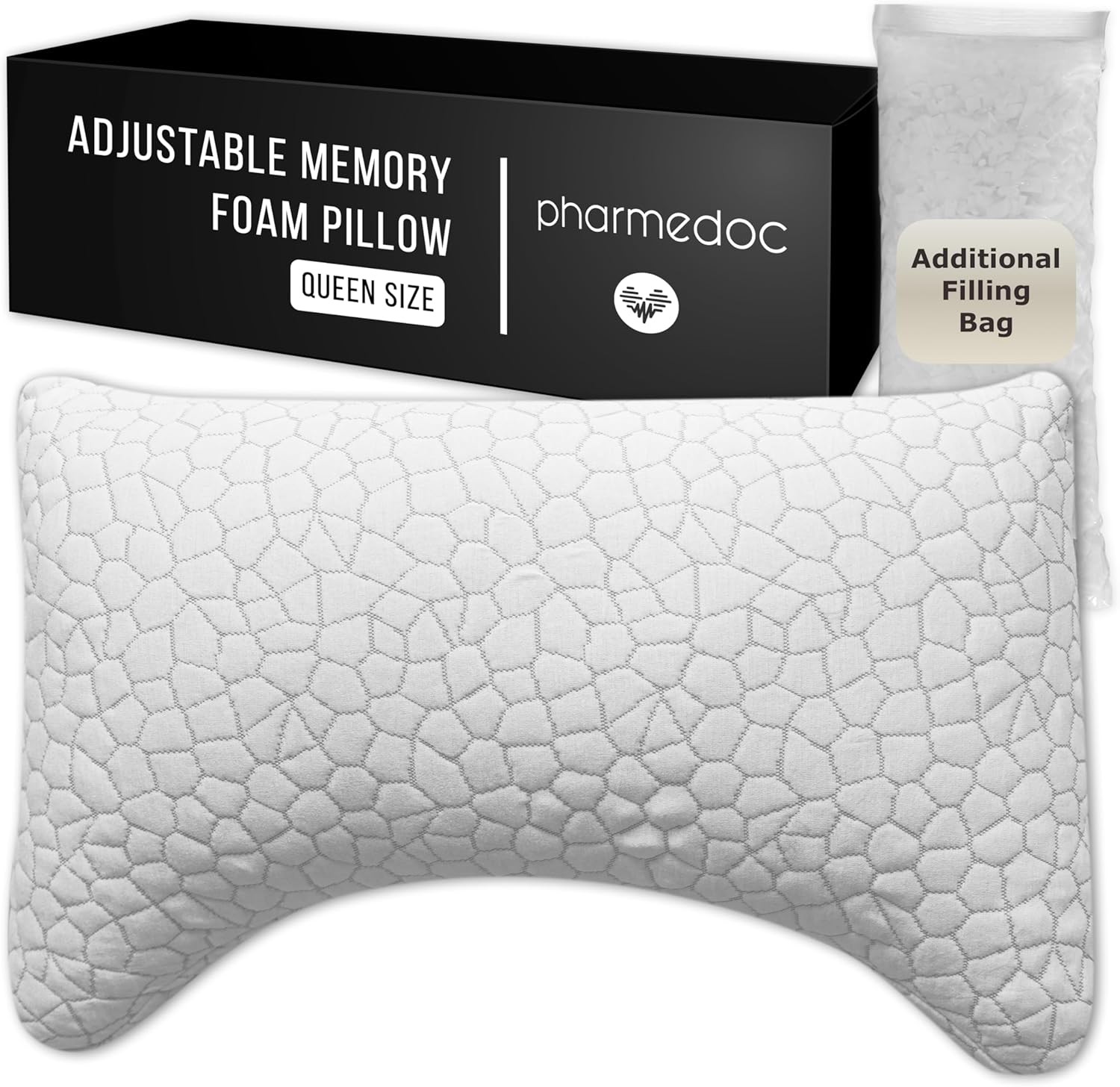 Pharmedoc Almohadas de espuma viscoelástica – Almohada para dormir de lado – Almohada curvada – Almohada arqueada – Almohada de cuello para aliviar