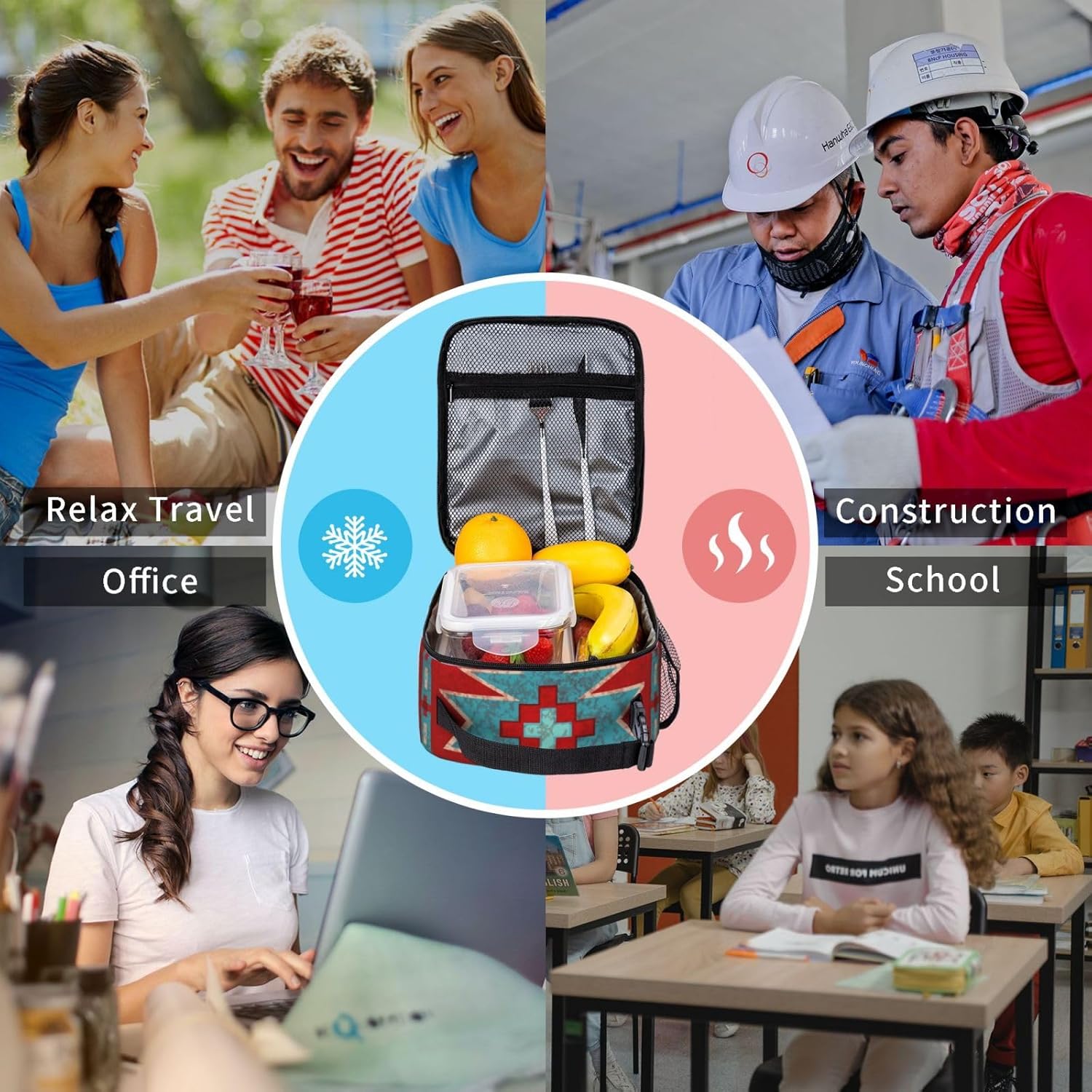 Bolsas de almuerzo aisladas de moda Bolsa de almuerzo de moda Bolsa de asas a prueba de fugas de amplia apertura para compras, Oficina Totebag