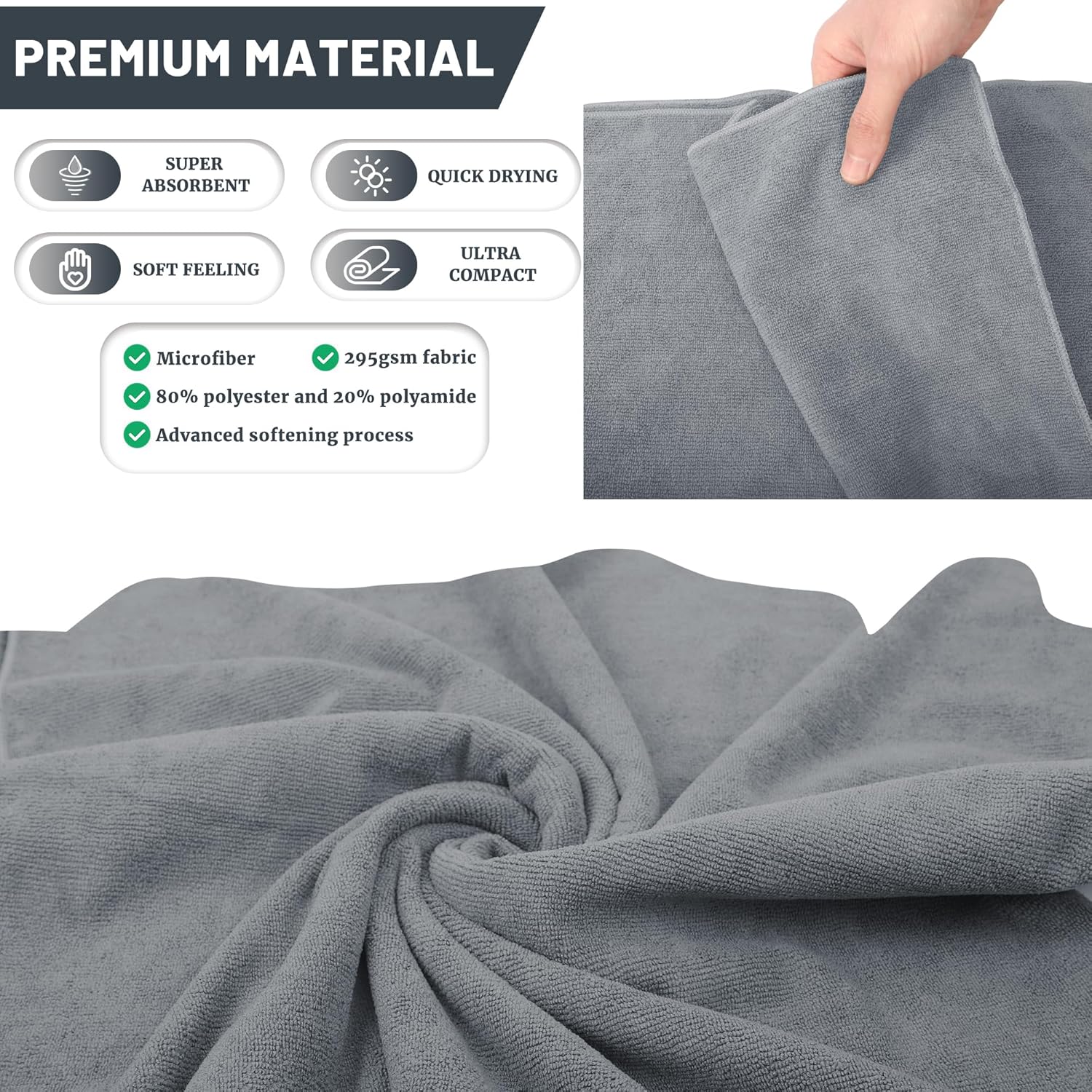 Rainleaf Toalla de viaje de microfibra de secado rápido, ultra compacta, súper absorbente, paños para baño, ducha, campamento, mochilero