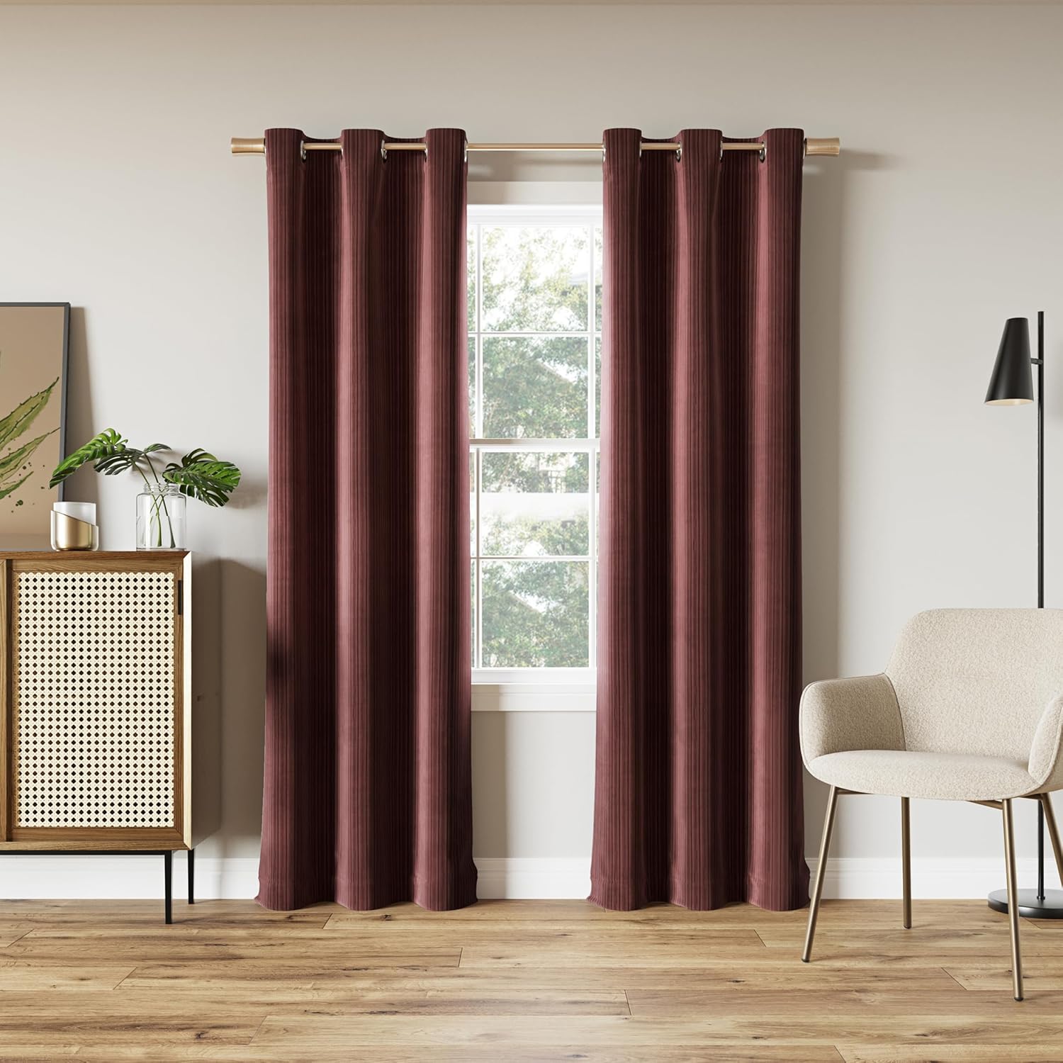 Sun Zero Scarlett – Juego de 2 paneles de cortinas opacas plisadas de terciopelo que reducen el ruido, 40 x 96 pulgadas, color rojo vino