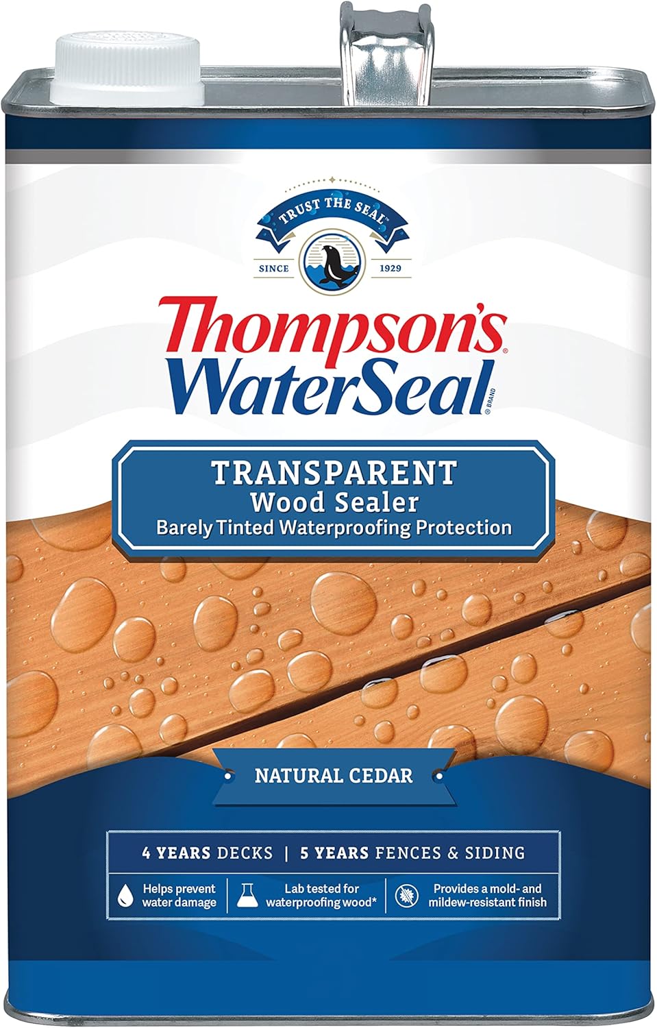 Thompson’s WaterSeal Tinte y sellador de madera impermeabilizante transparente, cedro natural, 1 galón